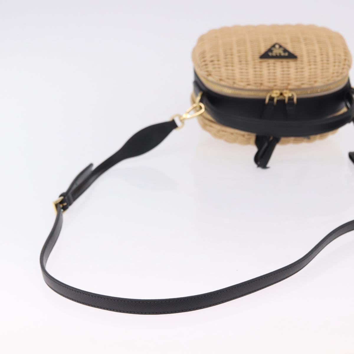 PRADA Hand Bag Rattan 2way Beige Gold Auth 196009SAM