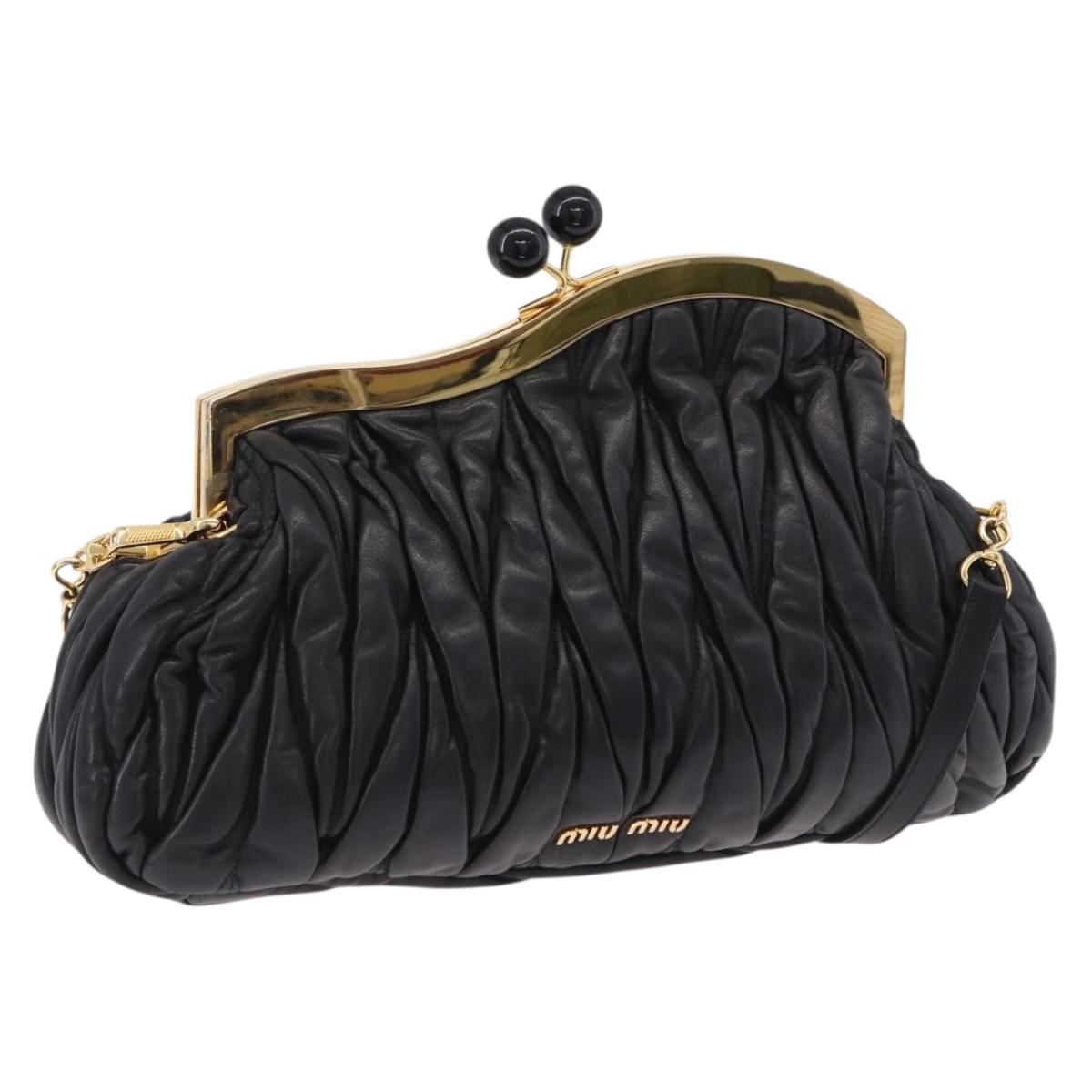 Miu Miu Matelasse Shoulder Bag Leather Black Gold Auth 196010M