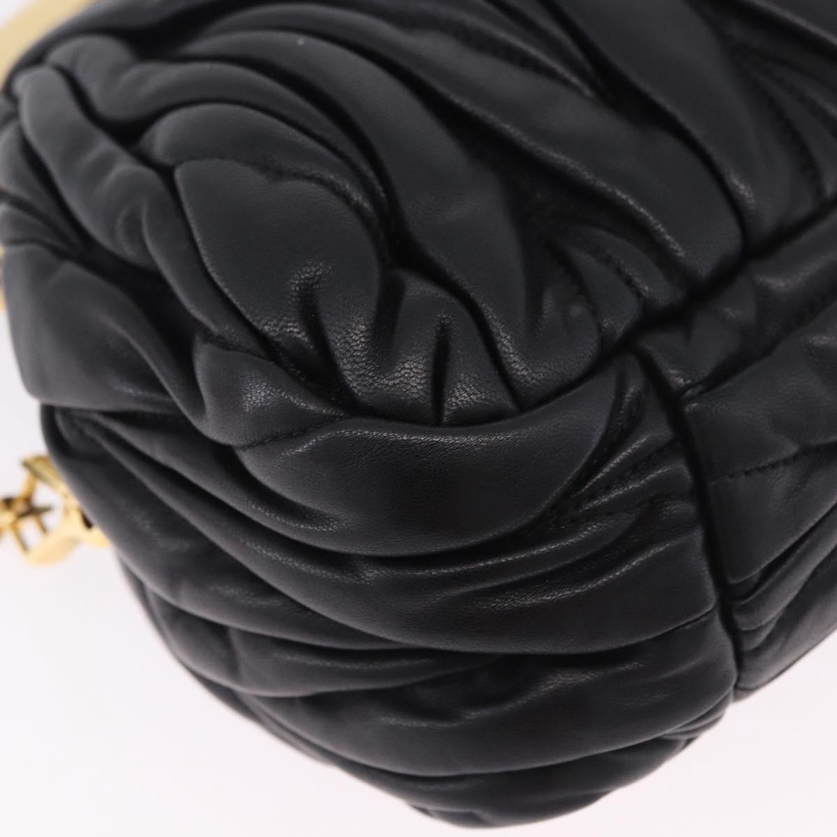 Miu Miu Matelasse Shoulder Bag Leather Black Gold Auth 196010M