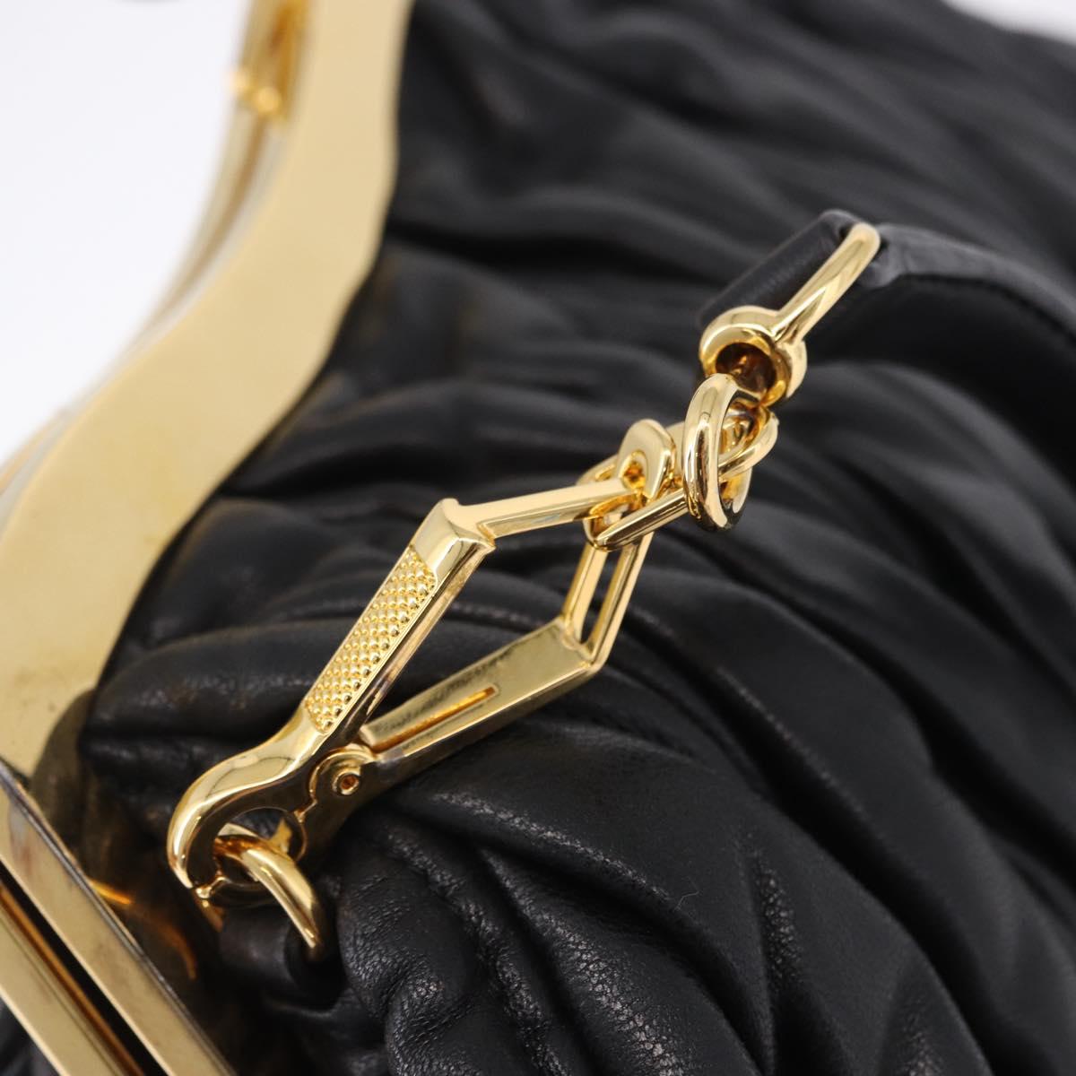 Miu Miu Matelasse Shoulder Bag Leather Black Gold Auth 196010M