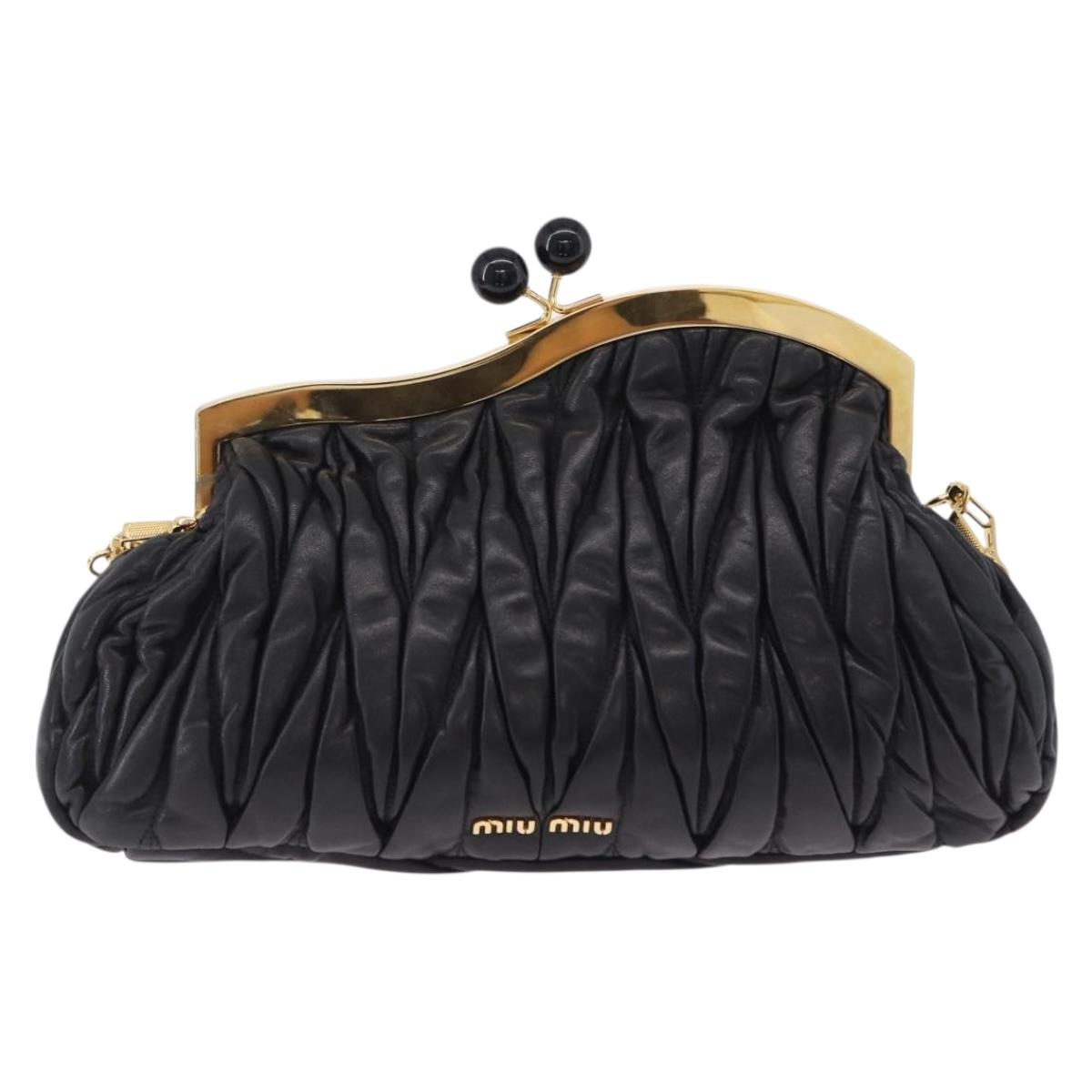 Miu Miu Matelasse Shoulder Bag Leather Black Gold Auth 196010M