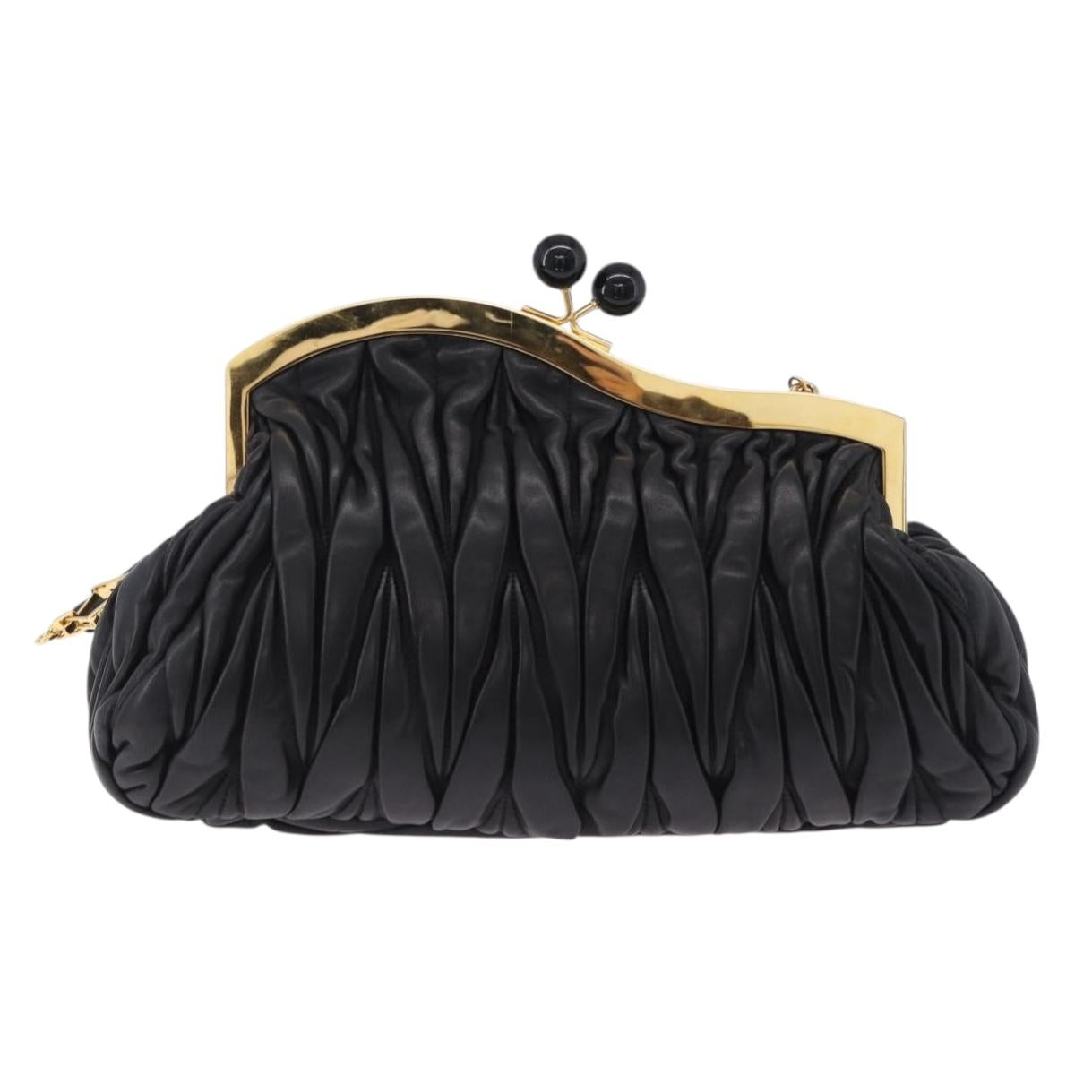 Miu Miu Matelasse Shoulder Bag Leather Black Gold Auth 196010M