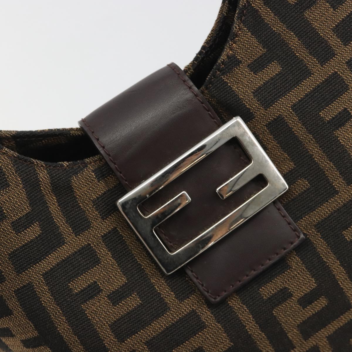 FENDI Zucca Canvas Mamma Baguette Shoulder Bag Brown Black Auth 196011V
