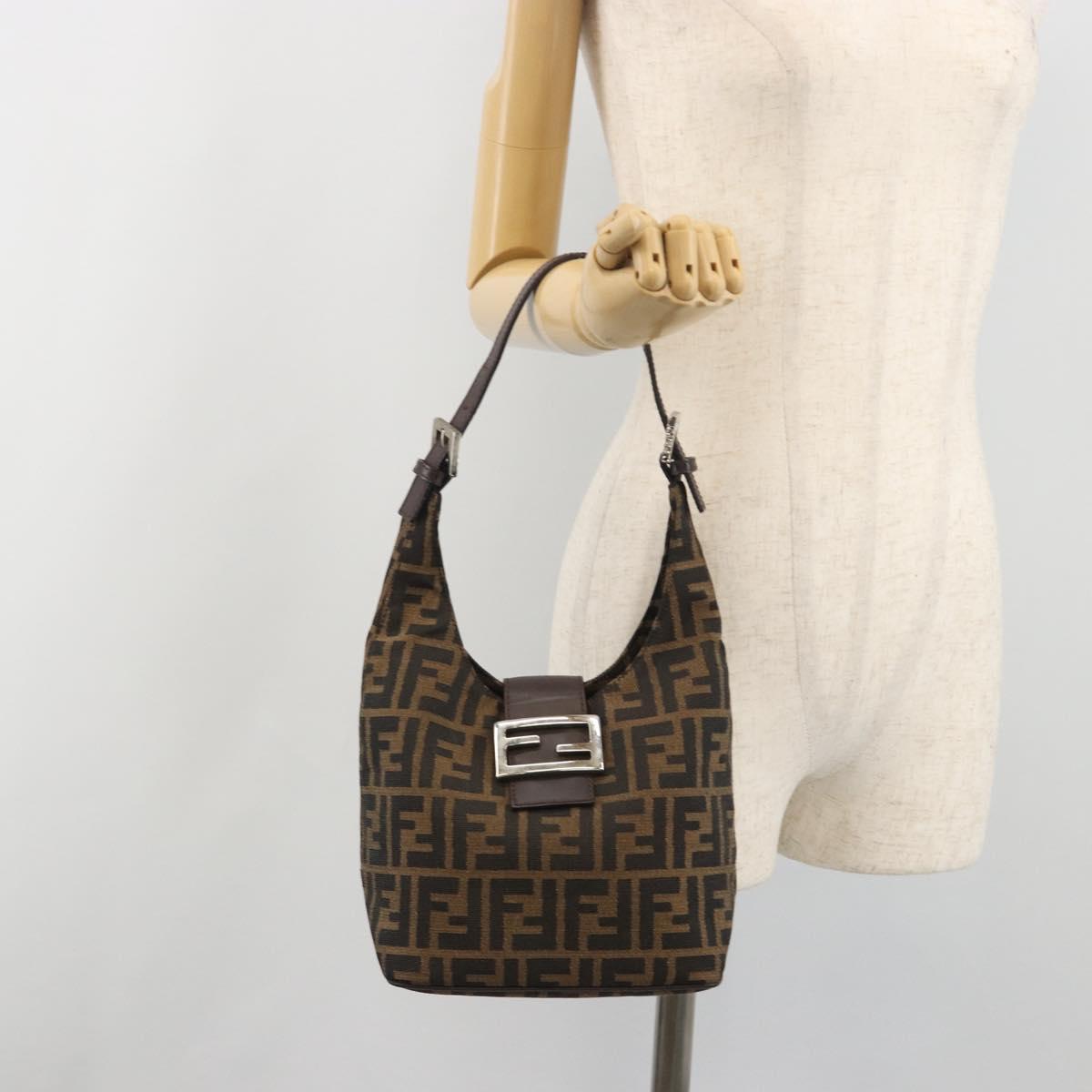 FENDI Zucca Canvas Mamma Baguette Shoulder Bag Brown Black Auth 196011V