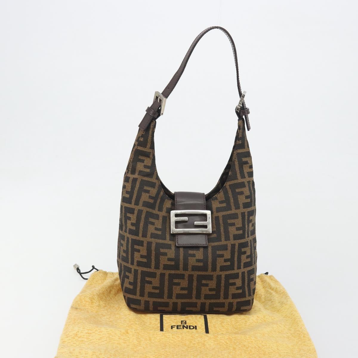 FENDI Zucca Canvas Mamma Baguette Shoulder Bag Brown Black Auth 196011V