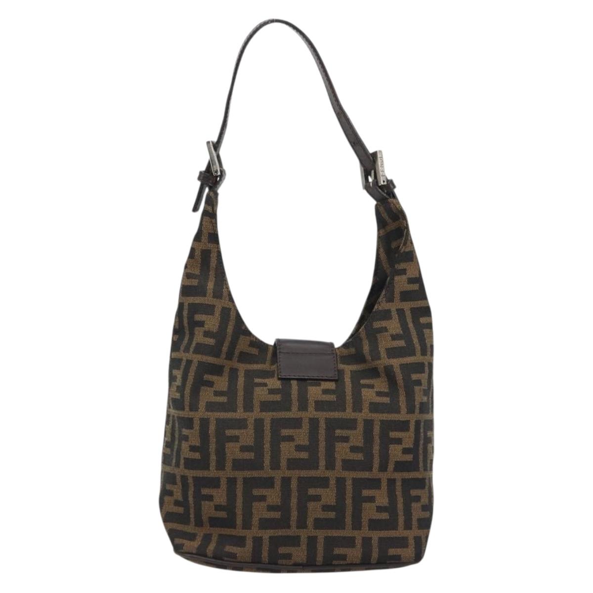 FENDI Zucca Canvas Mamma Baguette Shoulder Bag Brown Black Auth 196011V