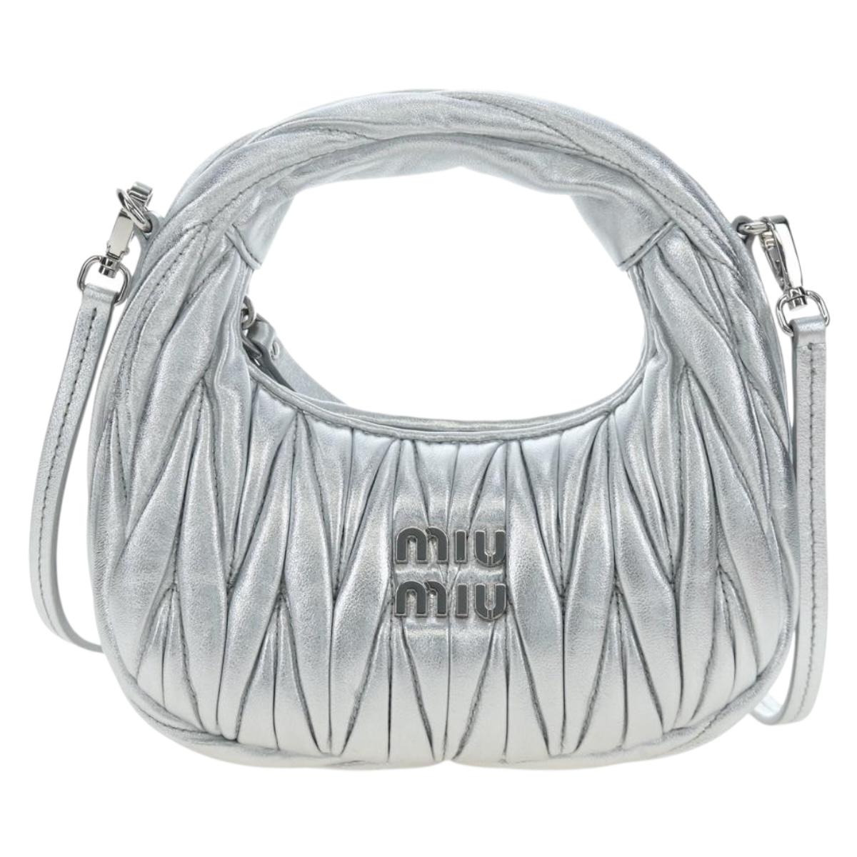 Miu Miu Matelasse Wonder Hand Bag Leather 2way Silver Auth 196012SAM