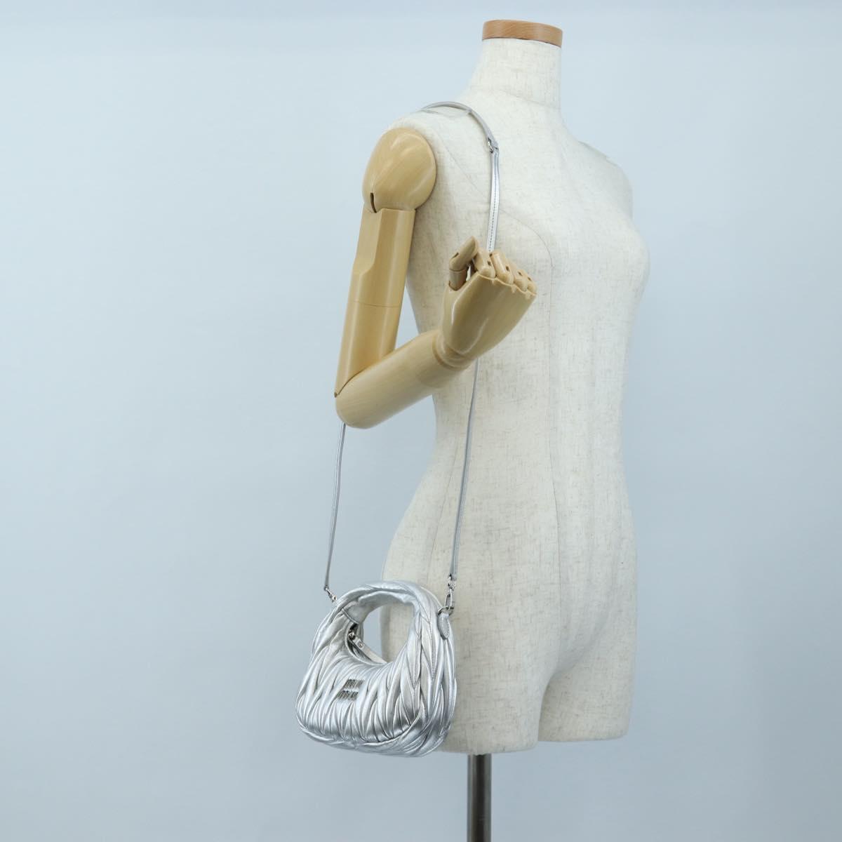 Miu Miu Matelasse Wonder Hand Bag Leather 2way Silver Auth 196012SAM