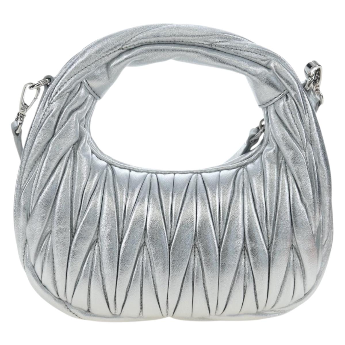 Miu Miu Matelasse Wonder Hand Bag Leather 2way Silver Auth 196012SAM