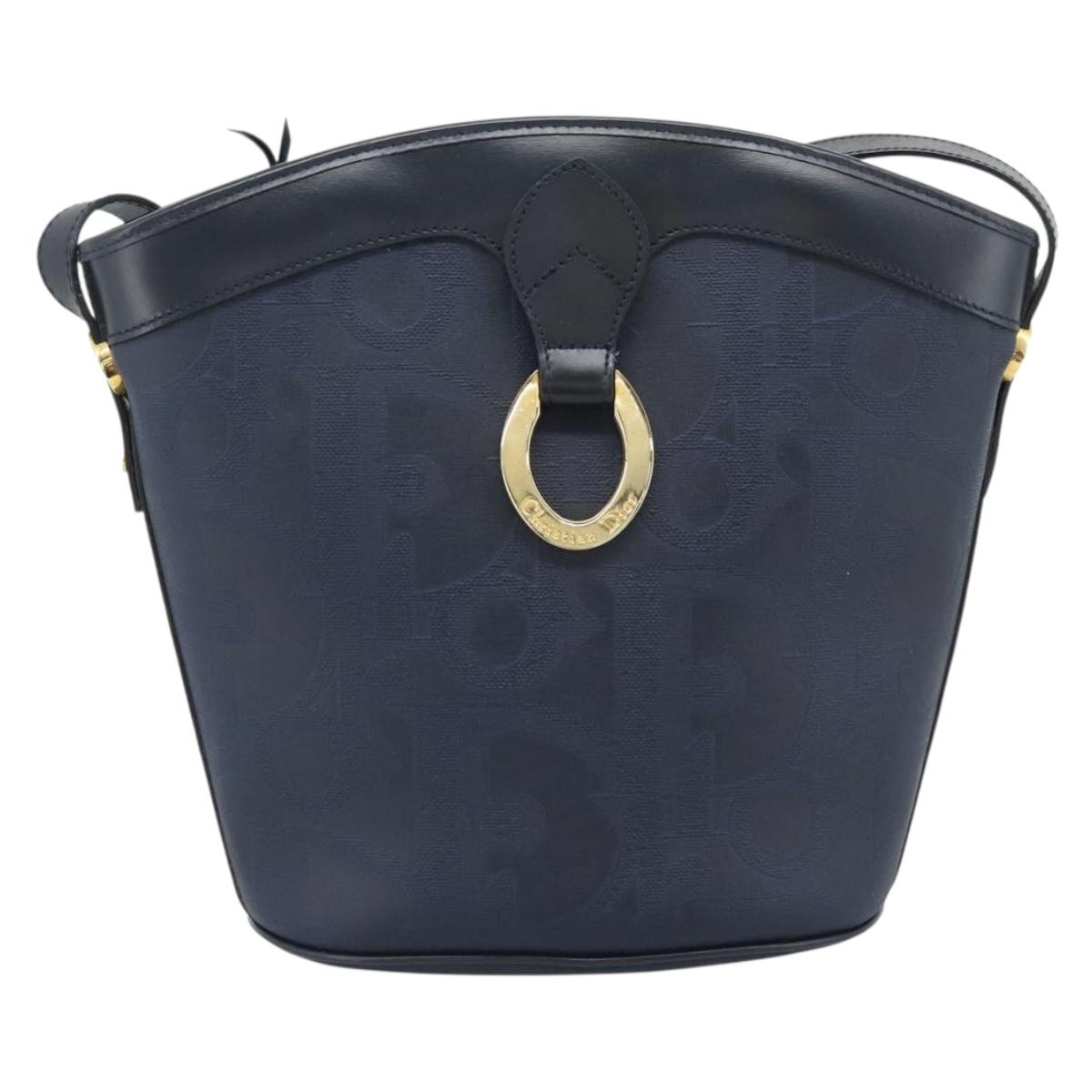 Christian Dior Trotter Canvas Shoulder Bag PVC Navy Gold Auth 196013A