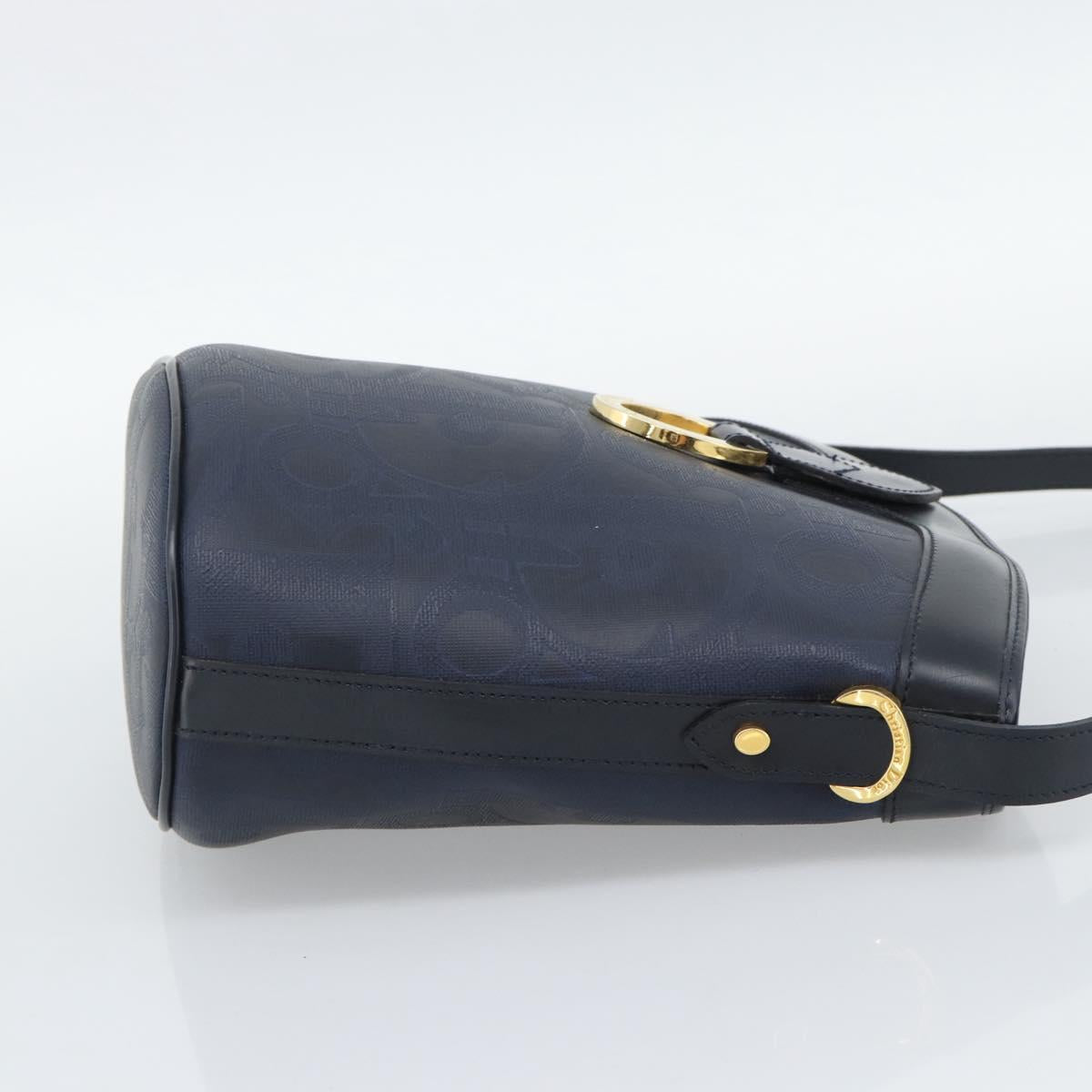 Christian Dior Trotter Canvas Shoulder Bag PVC Navy Gold Auth 196013A