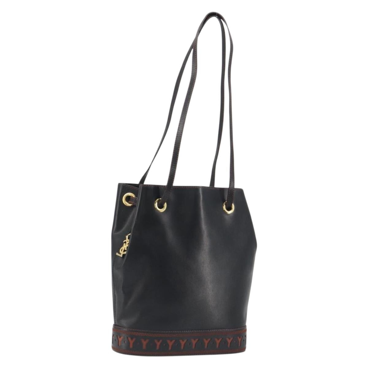 SAINT LAURENT Shoulder Bag Leather Black Gold Auth 196014A