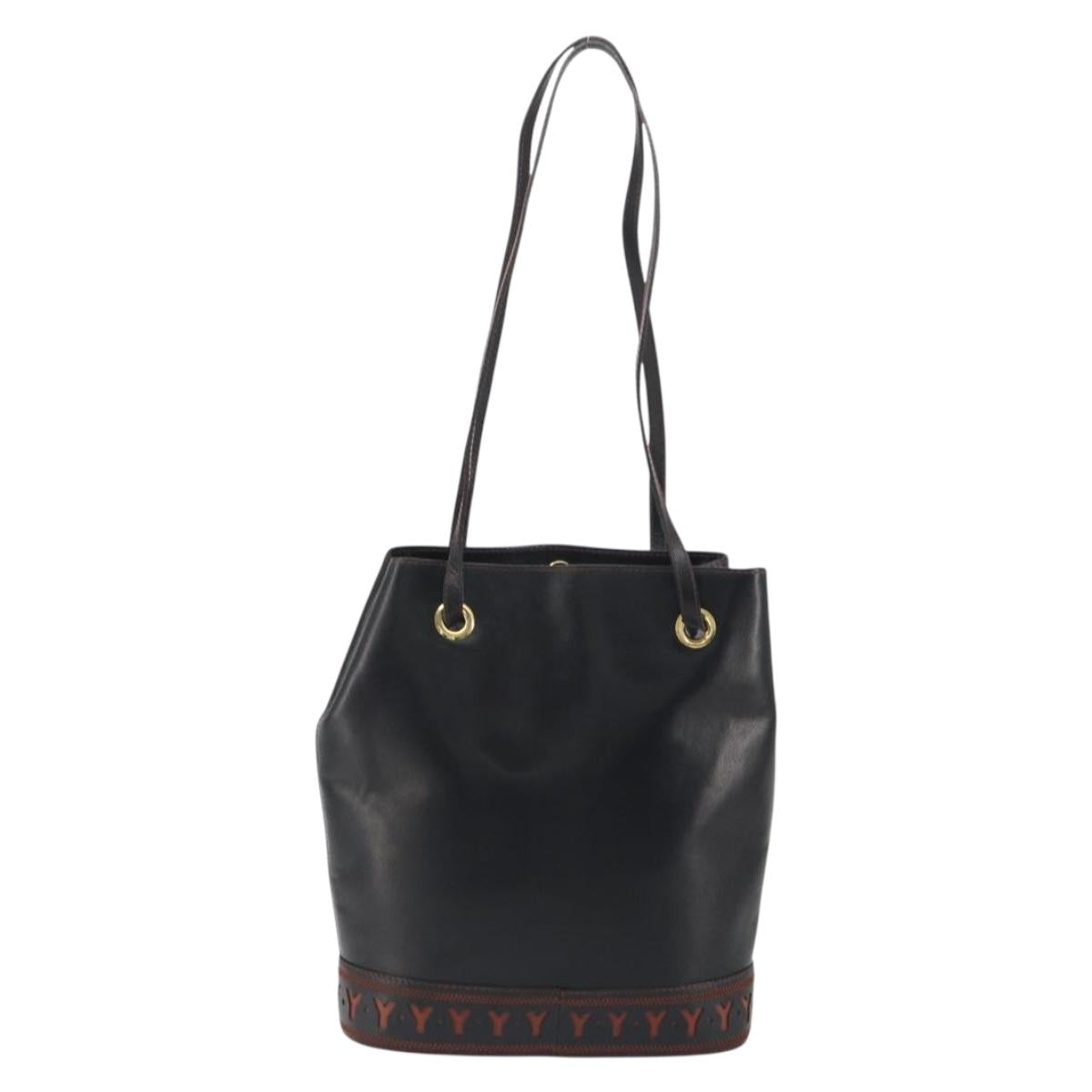 SAINT LAURENT Shoulder Bag Leather Black Gold Auth 196014A