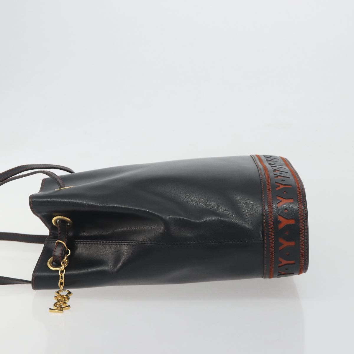 SAINT LAURENT Shoulder Bag Leather Black Gold Auth 196014A
