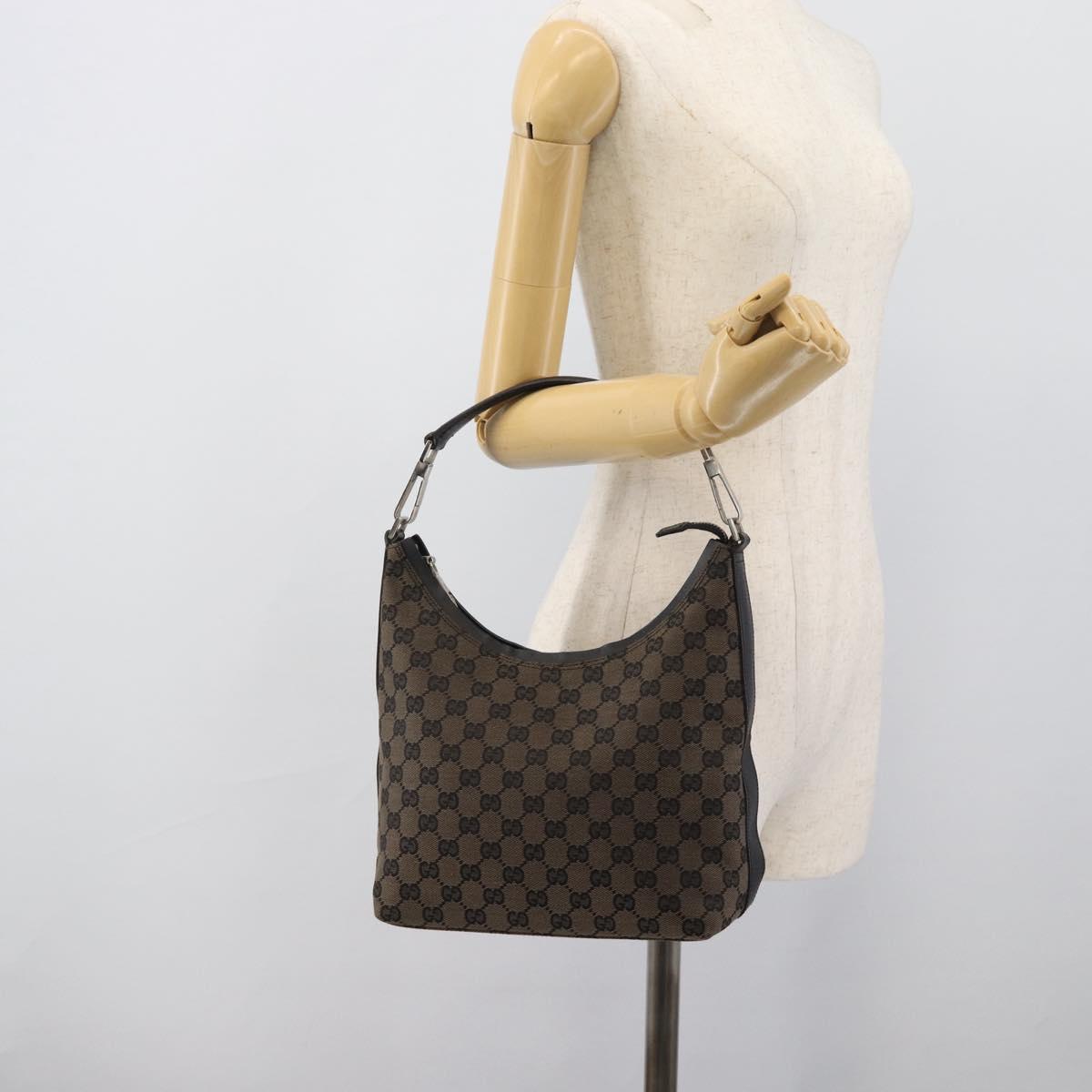 GUCCI GG Canvas Shoulder Bag Black Silver 000 0602 Auth 196015A