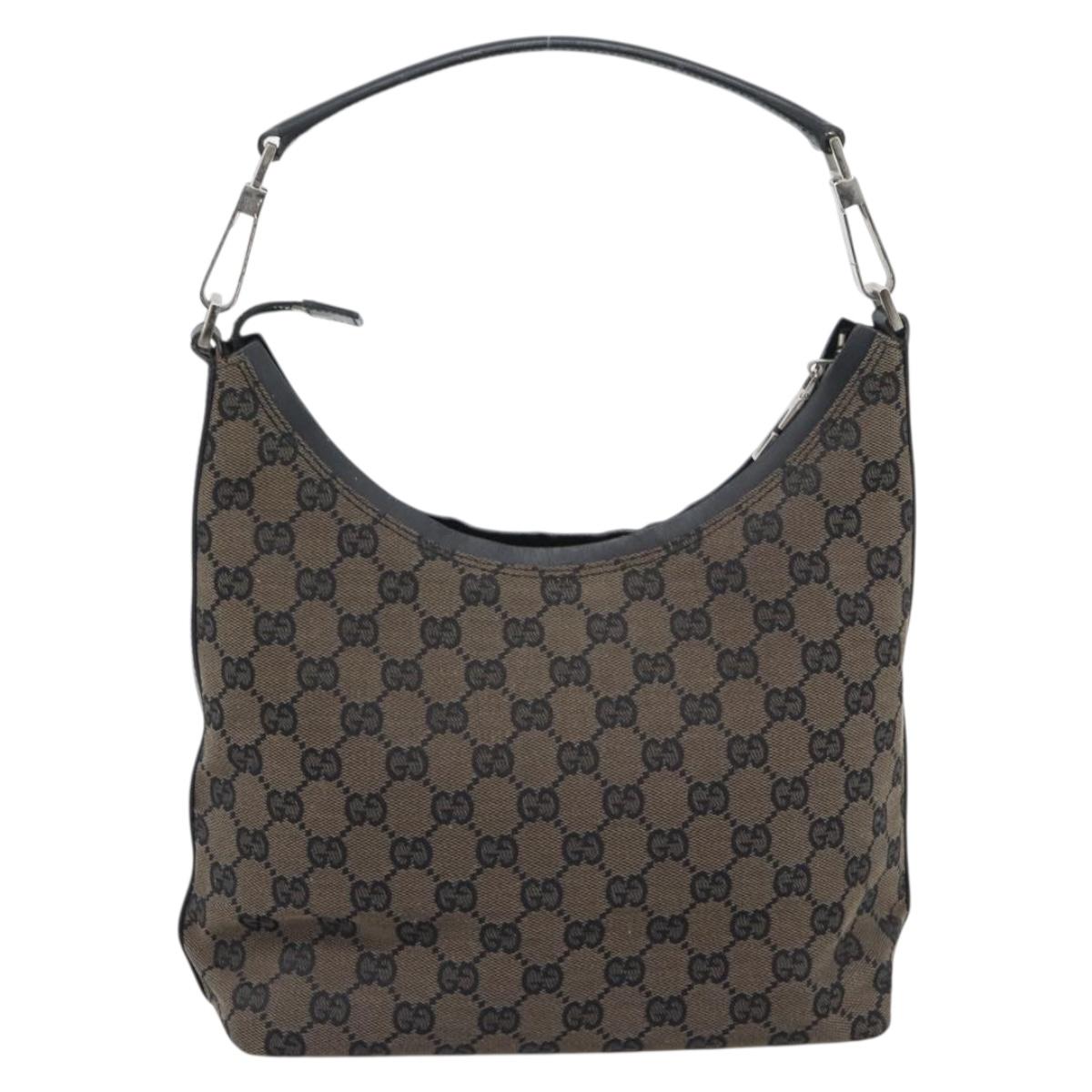 GUCCI GG Canvas Shoulder Bag Black Silver 000 0602 Auth 196015A