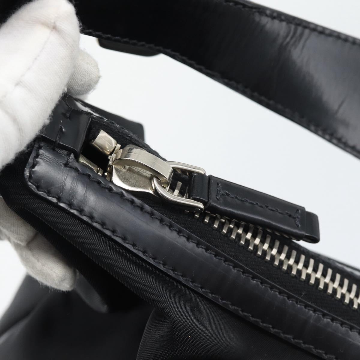PRADA Shoulder Bag Nylon Black Silver Auth 196016A