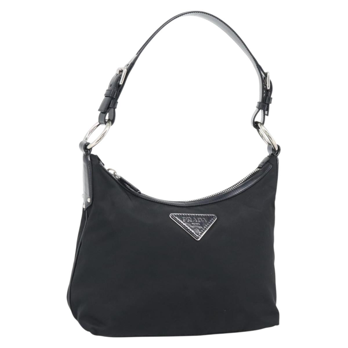 PRADA Shoulder Bag Nylon Black Silver Auth 196016A