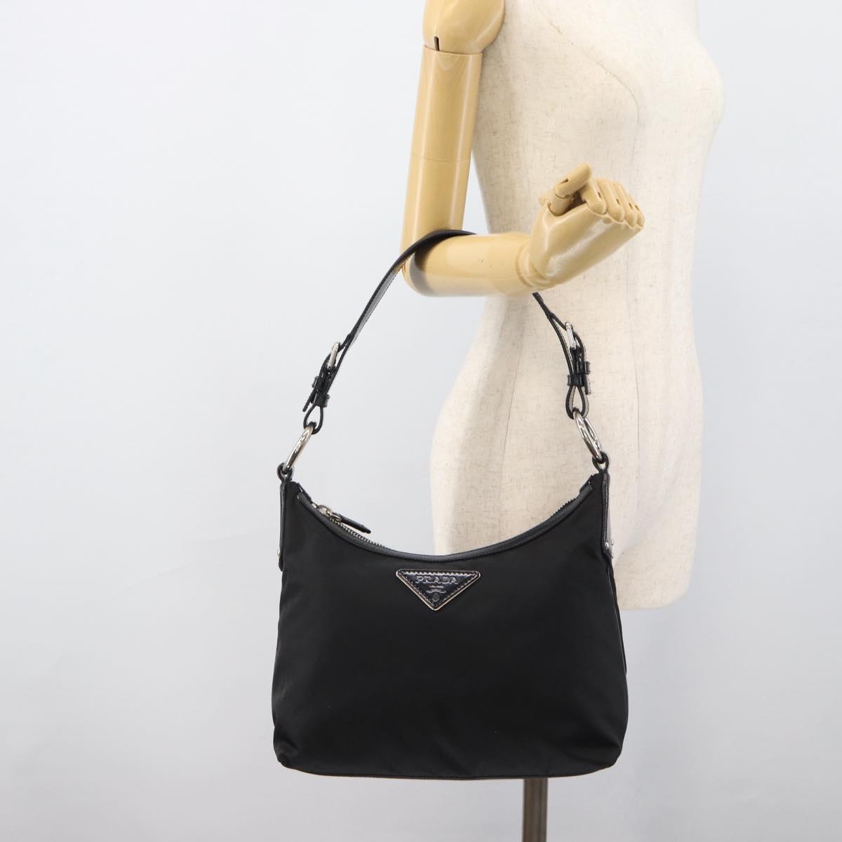 PRADA Shoulder Bag Nylon Black Silver Auth 196016A