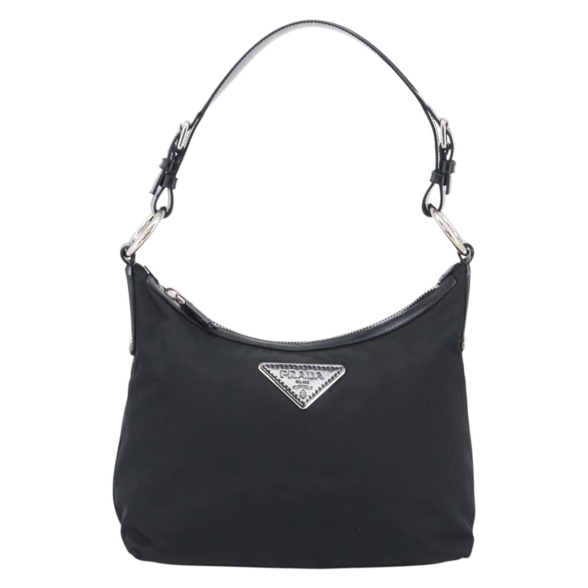 PRADA Shoulder Bag Nylon Black Silver Auth 196016A