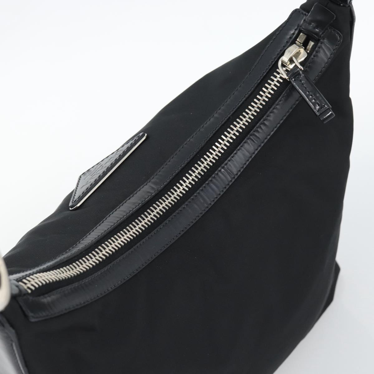 PRADA Shoulder Bag Nylon Black Silver Auth 196016A