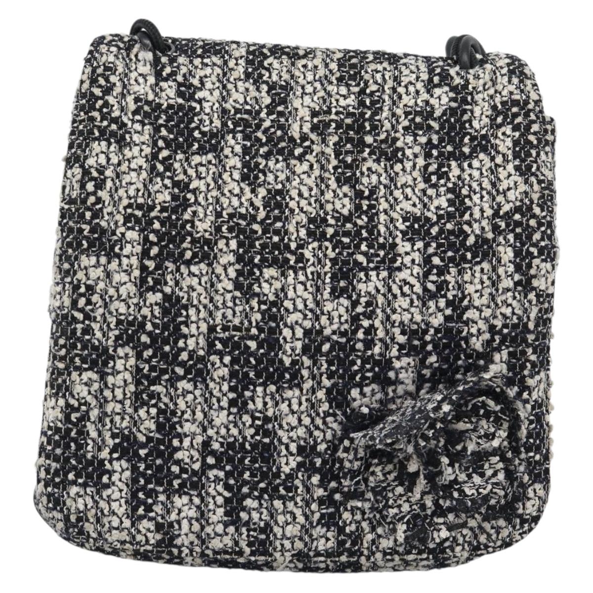 CHANEL Chain Camelia Shoulder Bag tweed Black Silver CC Auth 196017M