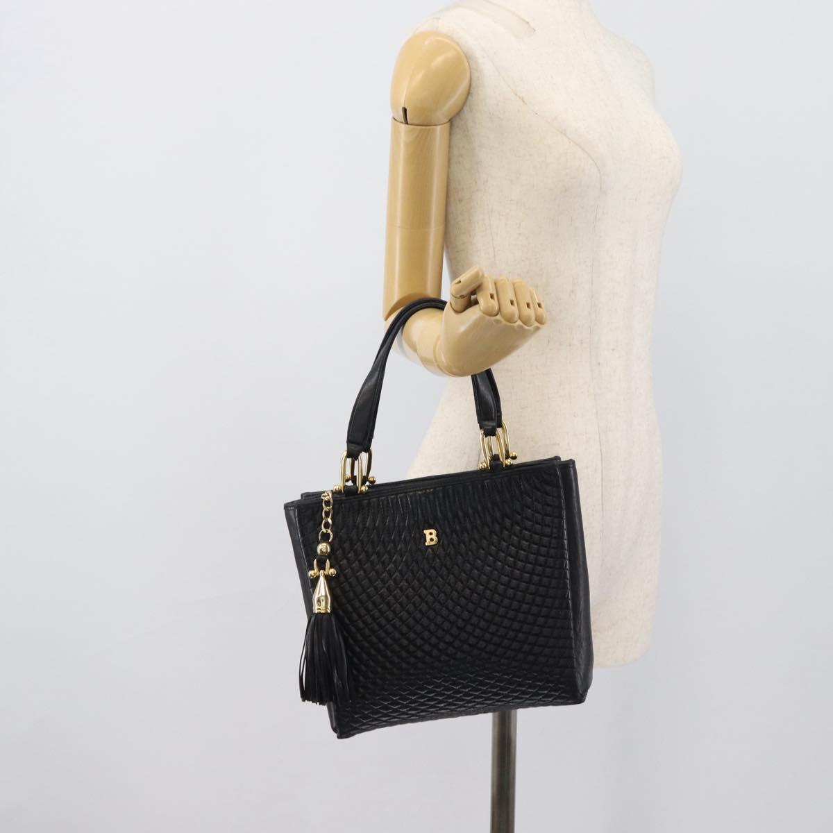 BALLY Hand Bag Leather Black Gold Auth 196018