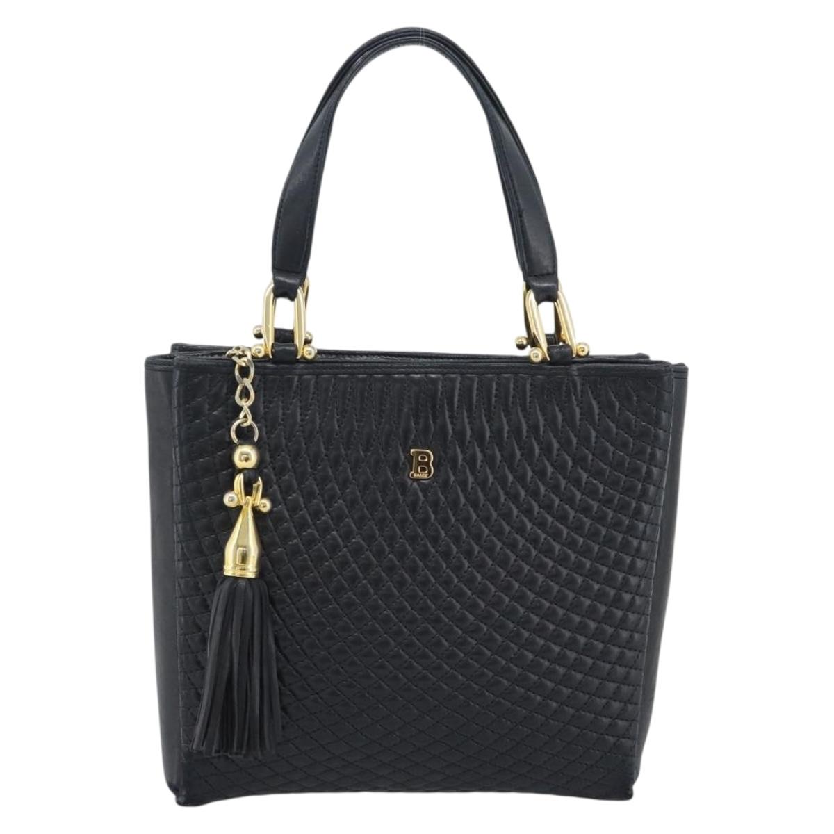 BALLY Hand Bag Leather Black Gold Auth 196018