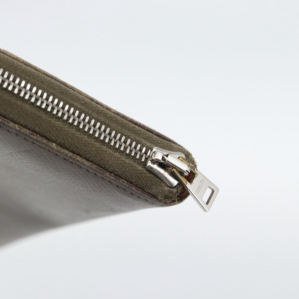 HERMES Azap Long Wallet Leather Beige Silver Auth 196019