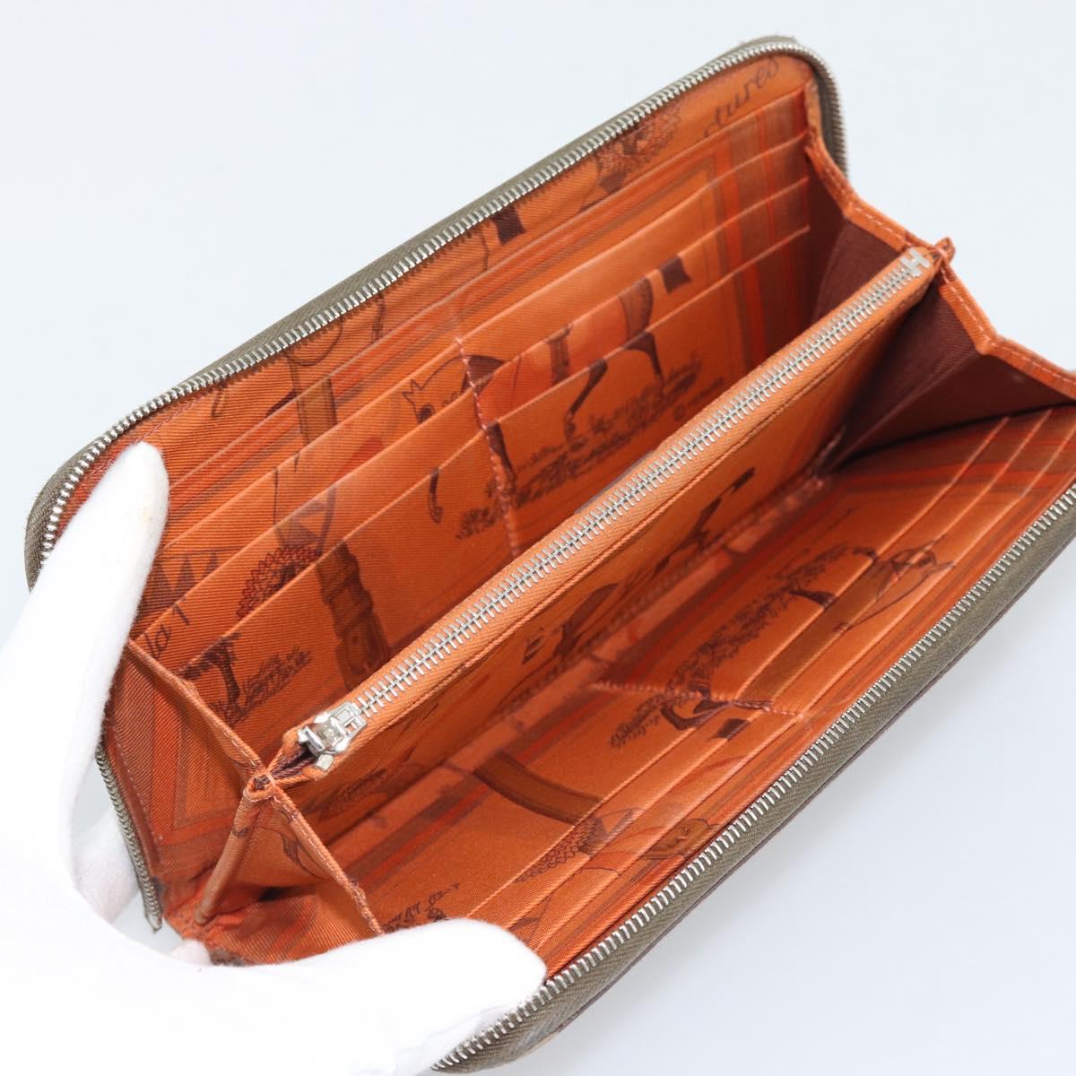 HERMES Azap Long Wallet Leather Beige Silver Auth 196019