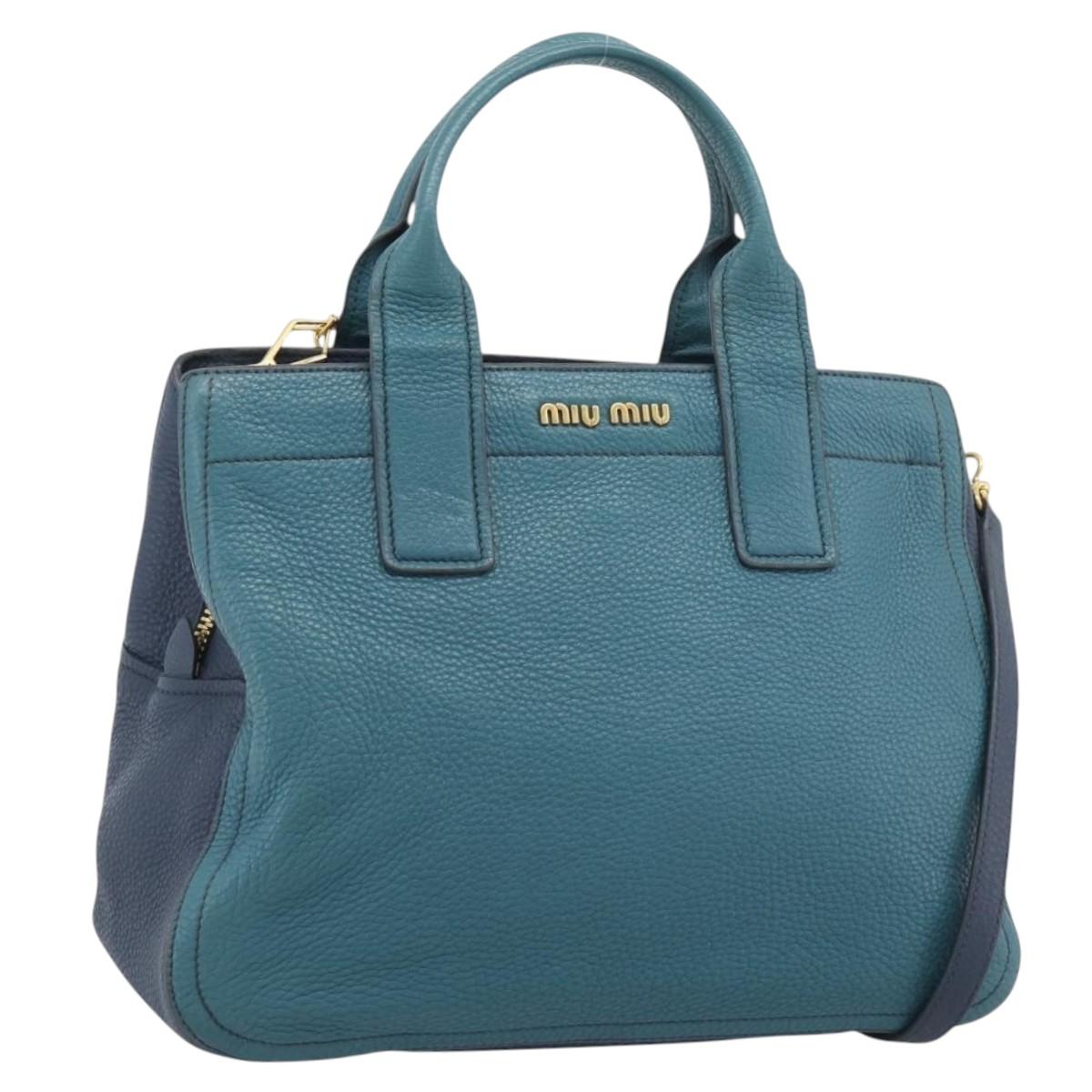 Miu Miu Hand Bag Leather 2way Green Gold Auth 196021A
