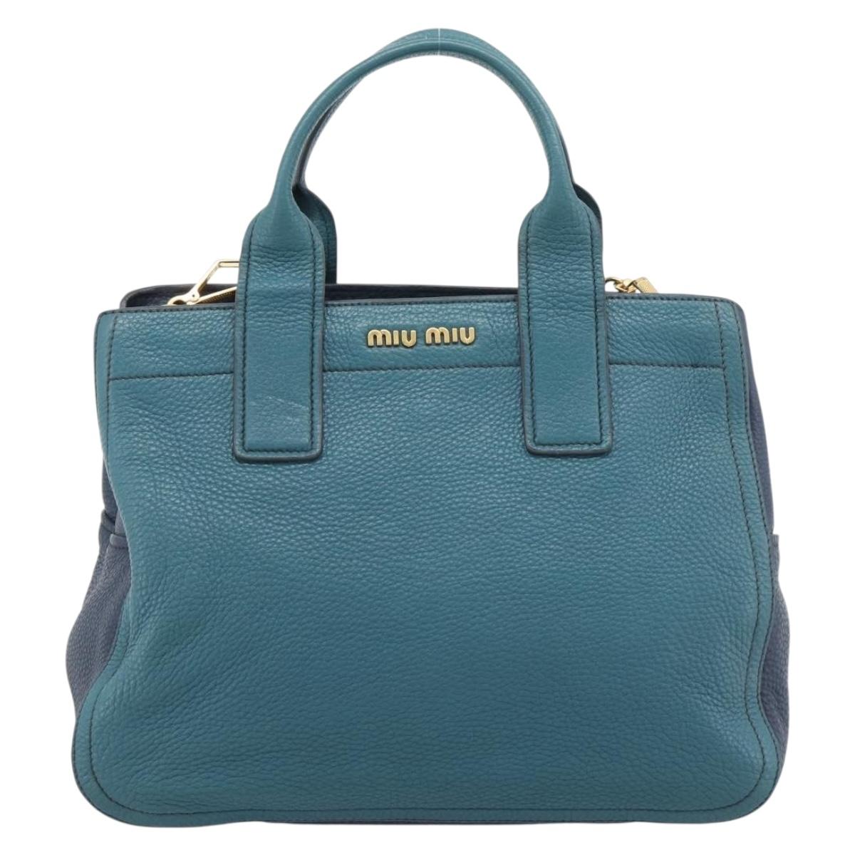Miu Miu Hand Bag Leather 2way Green Gold Auth 196021A
