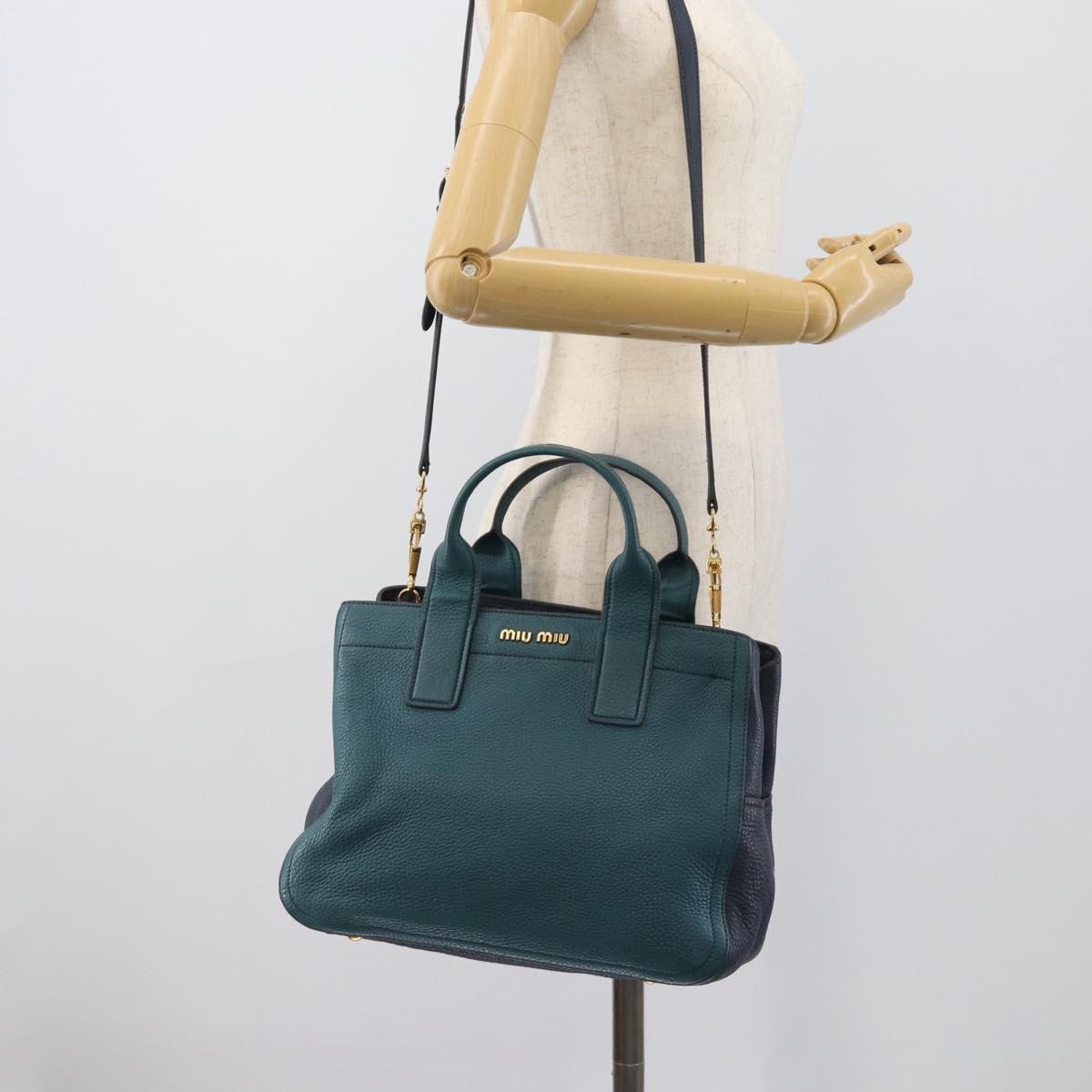 Miu Miu Hand Bag Leather 2way Green Gold Auth 196021A