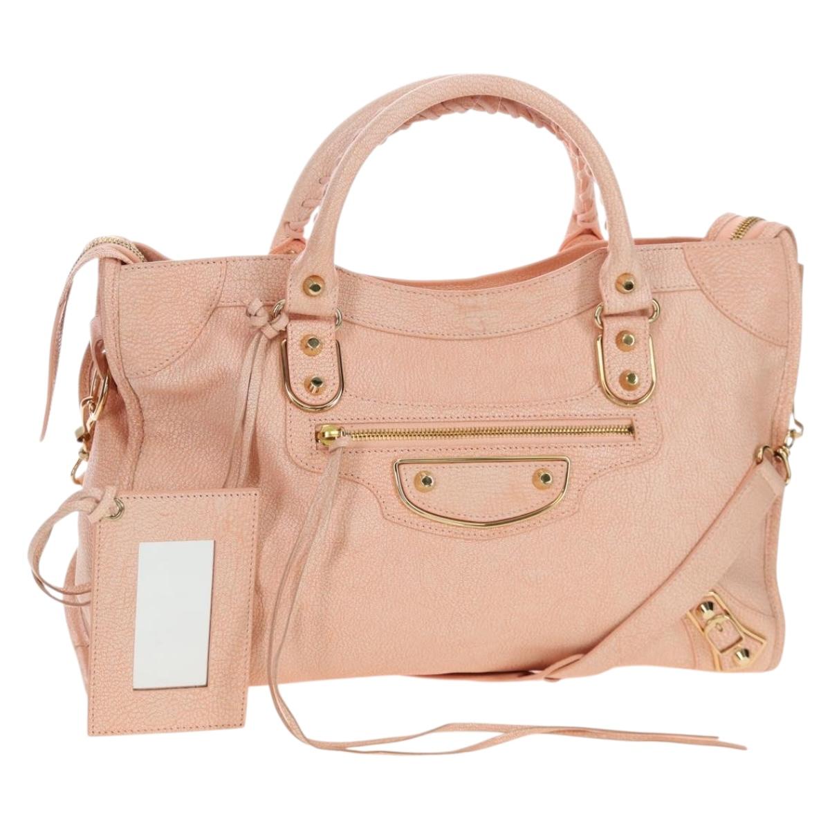 BALENCIAGA Metallic Edge City Bag Leather 2way Pink Gold 390154 Auth 196022M