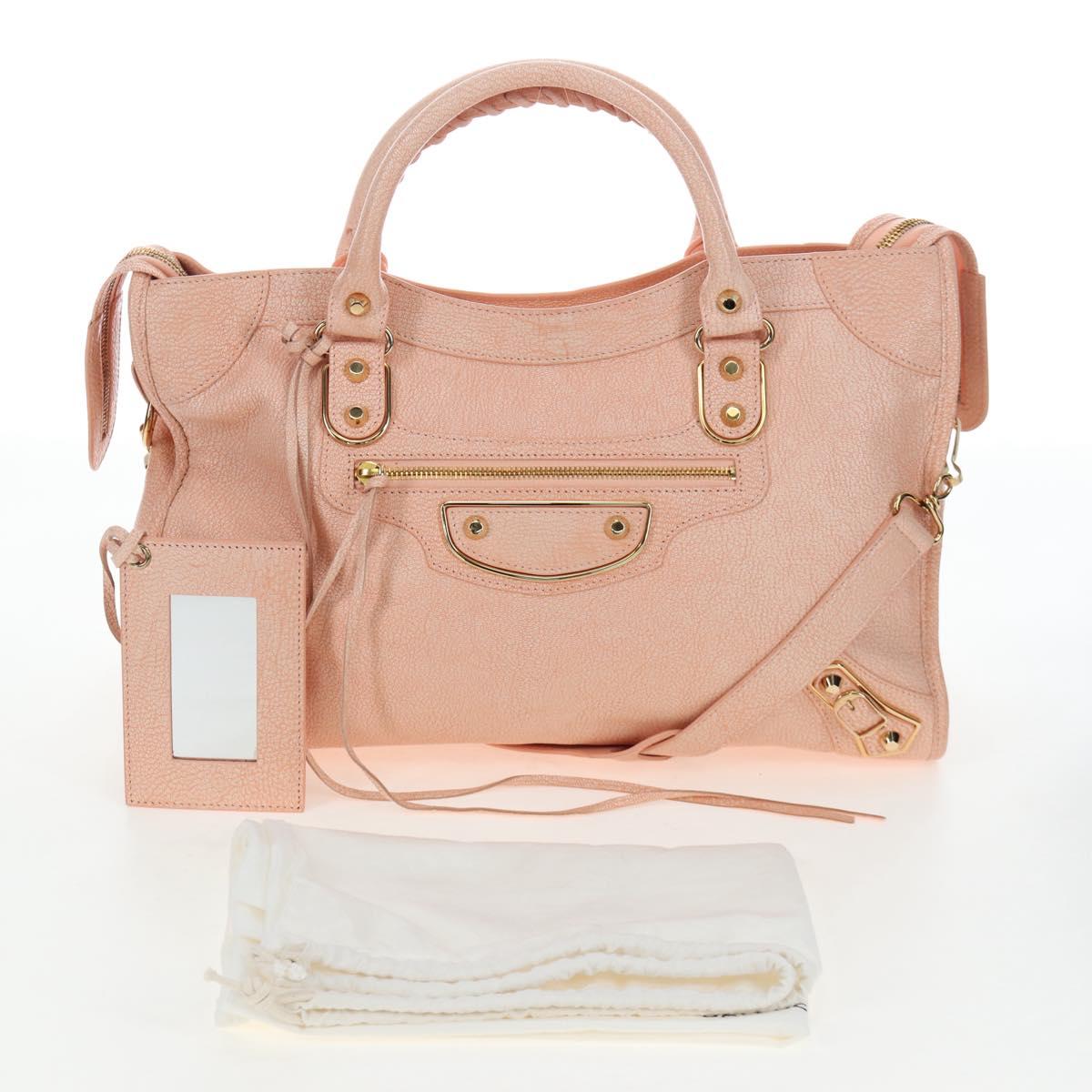BALENCIAGA Metallic Edge City Bag Leather 2way Pink Gold 390154 Auth 196022M