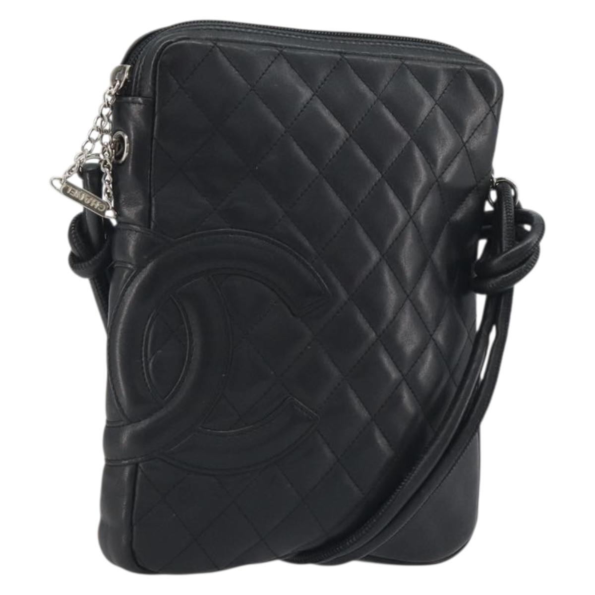 CHANEL Cambon Line Matelasse Shoulder Bag Leather Black Silver CC Auth 196024A