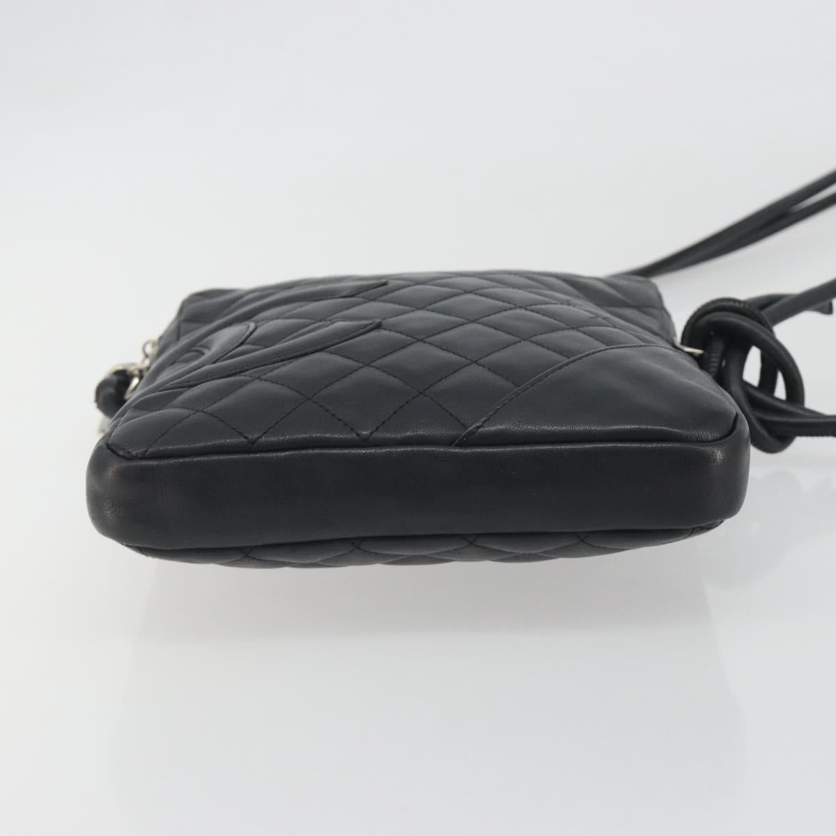 CHANEL Cambon Line Matelasse Shoulder Bag Leather Black Silver CC Auth 196024A