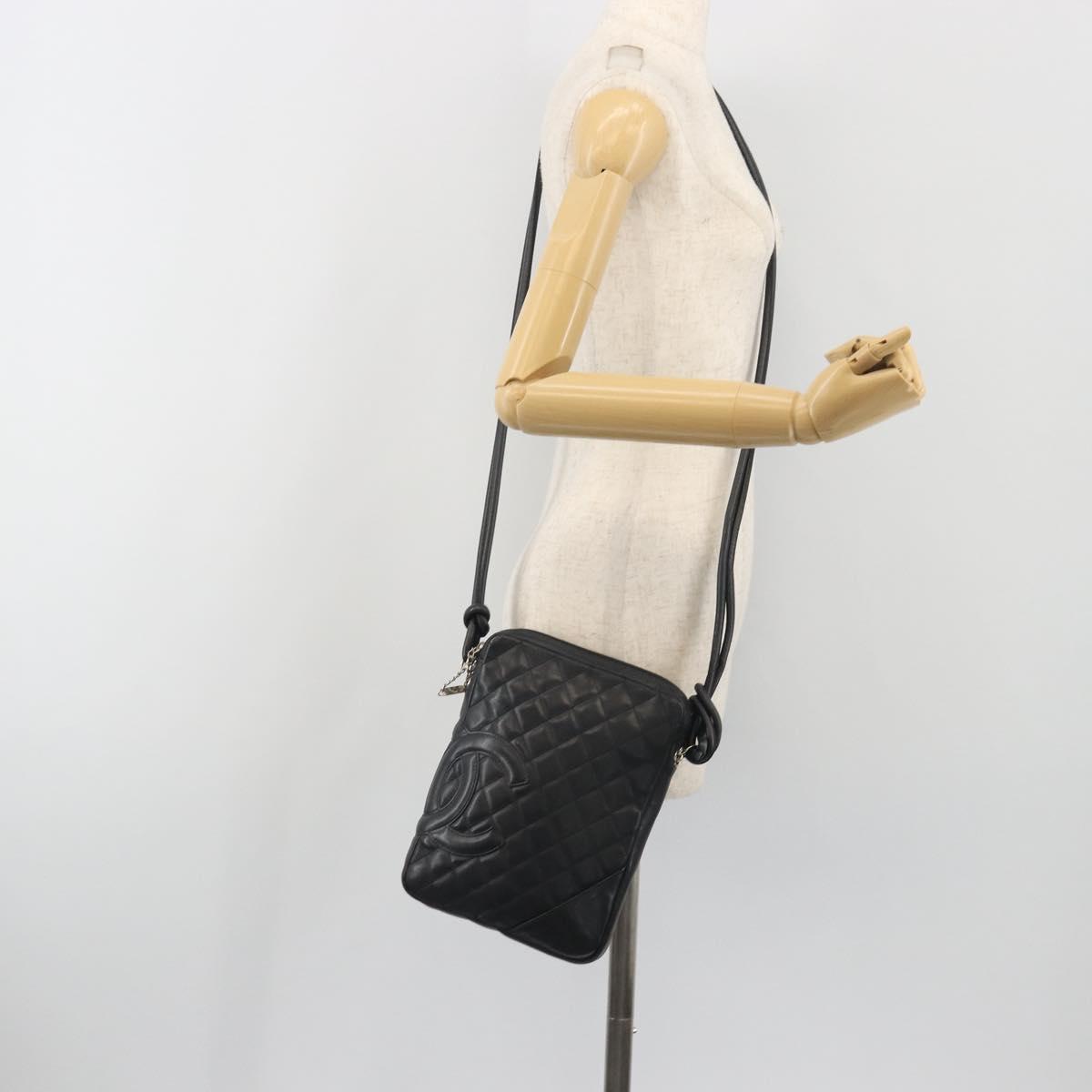 CHANEL Cambon Line Matelasse Shoulder Bag Leather Black Silver CC Auth 196024A