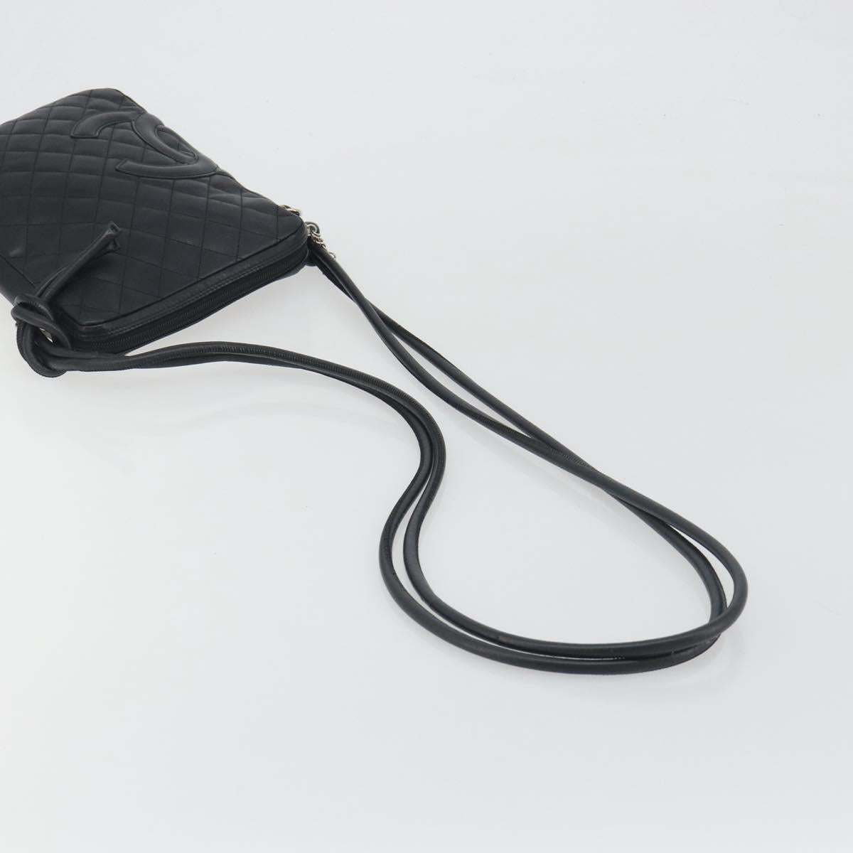 CHANEL Cambon Line Matelasse Shoulder Bag Leather Black Silver CC Auth 196024A