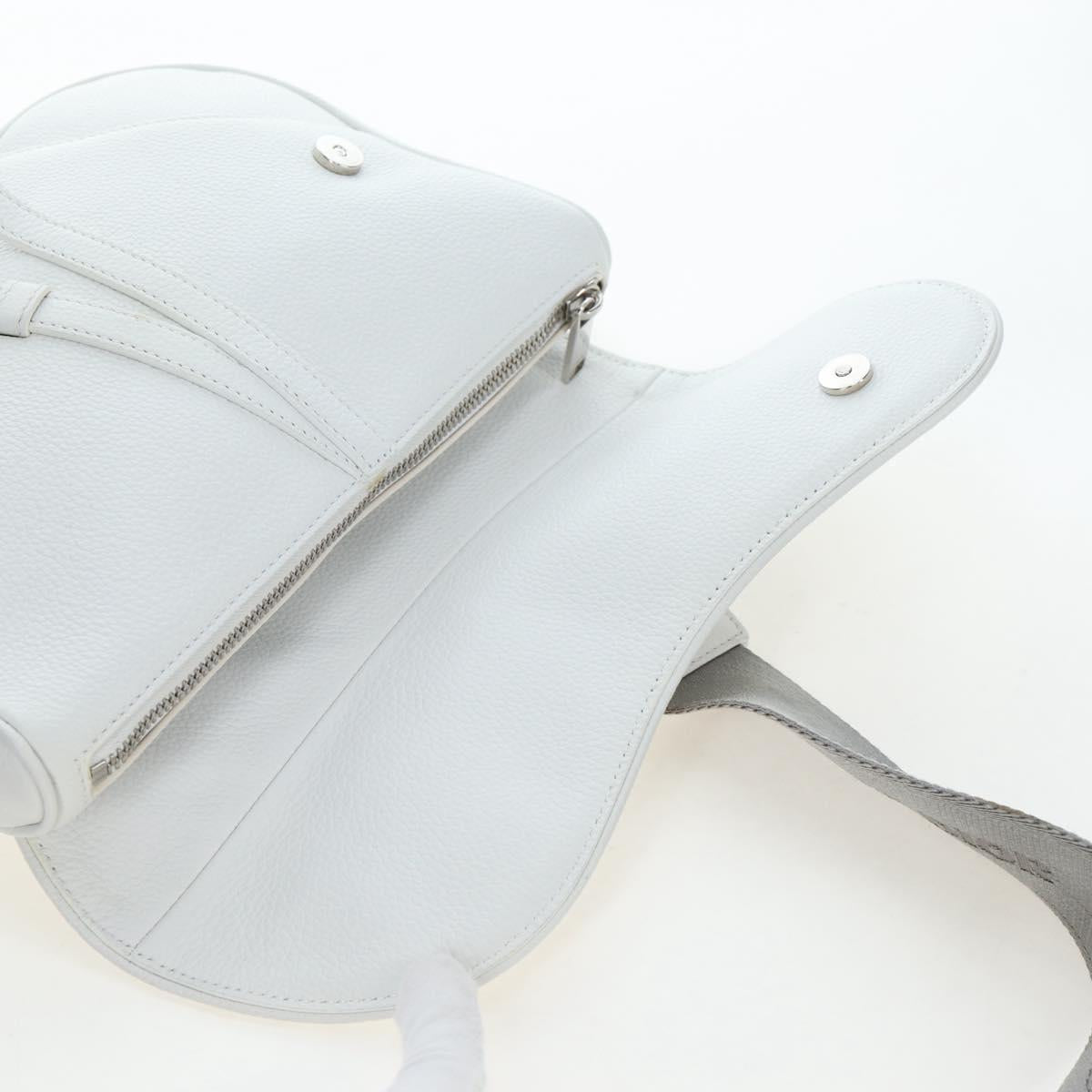 Christian Dior Saddle Bag Body Bag Leather Gray Silver Auth 196031V