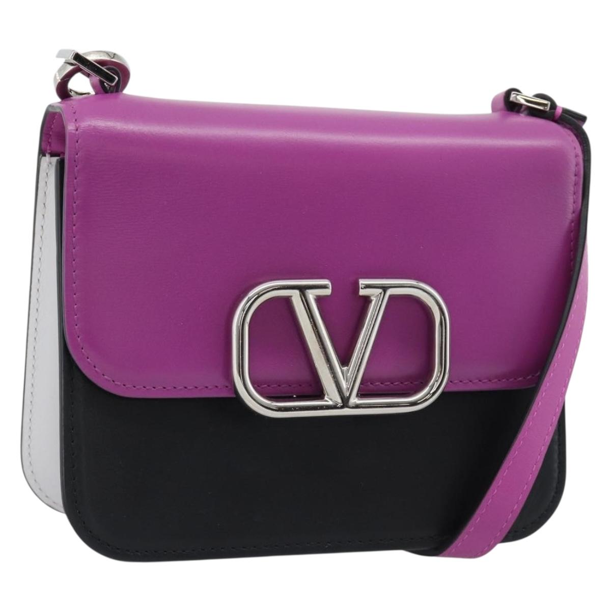 VALENTINO Shoulder Bag Leather 2way Purple Silver Auth 196036A
