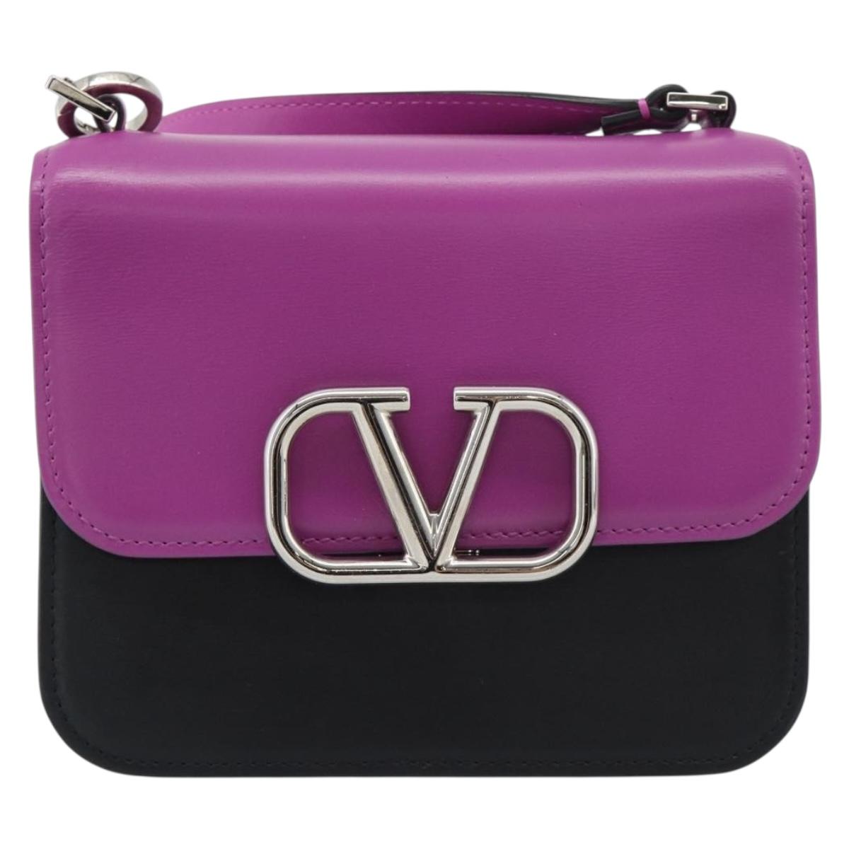 VALENTINO Shoulder Bag Leather 2way Purple Silver Auth 196036A