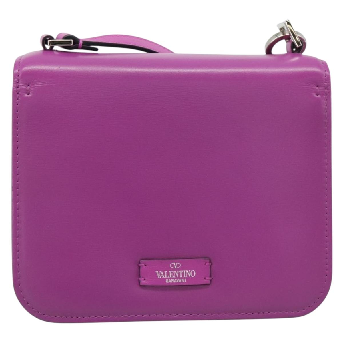 VALENTINO Shoulder Bag Leather 2way Purple Silver Auth 196036A