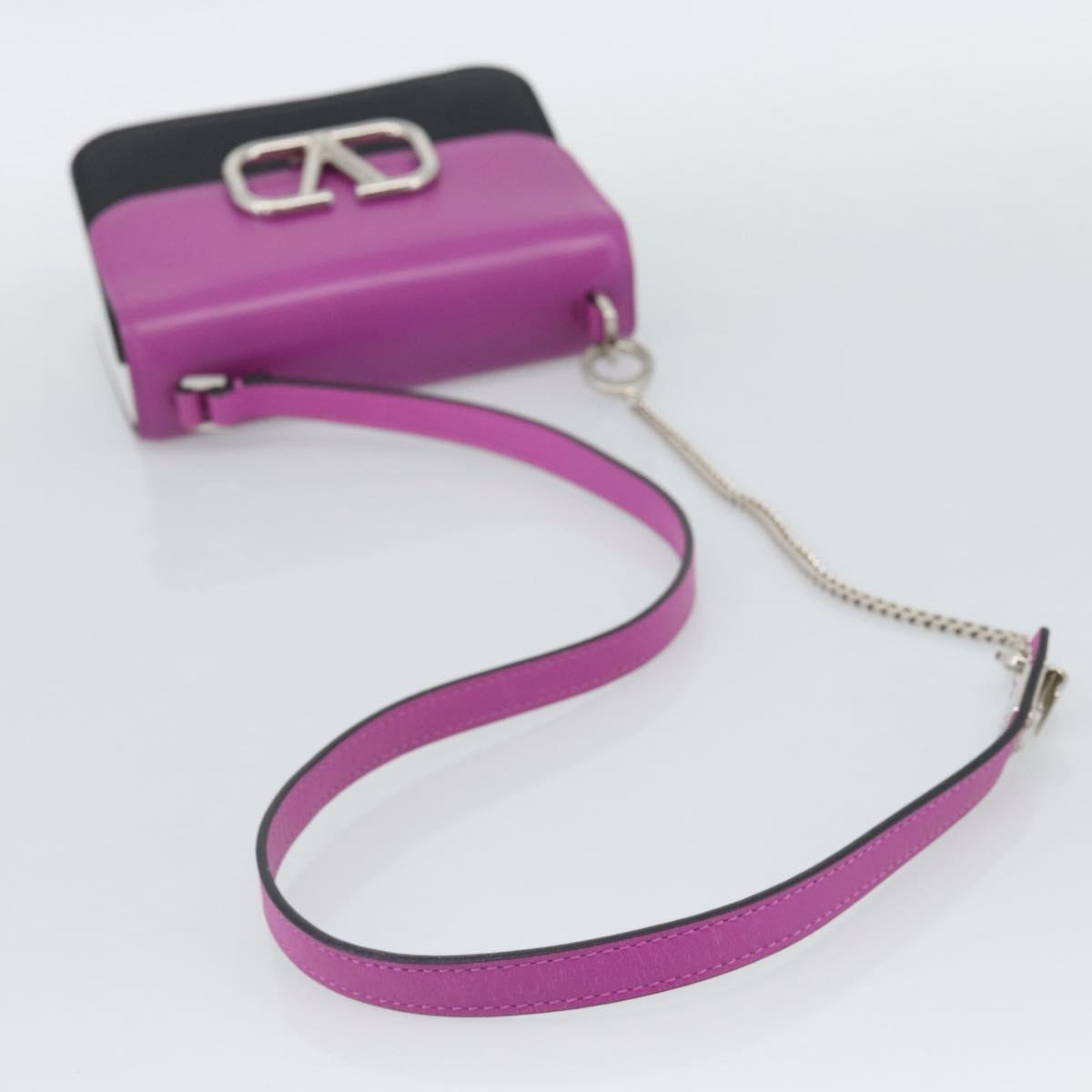 VALENTINO Shoulder Bag Leather 2way Purple Silver Auth 196036A