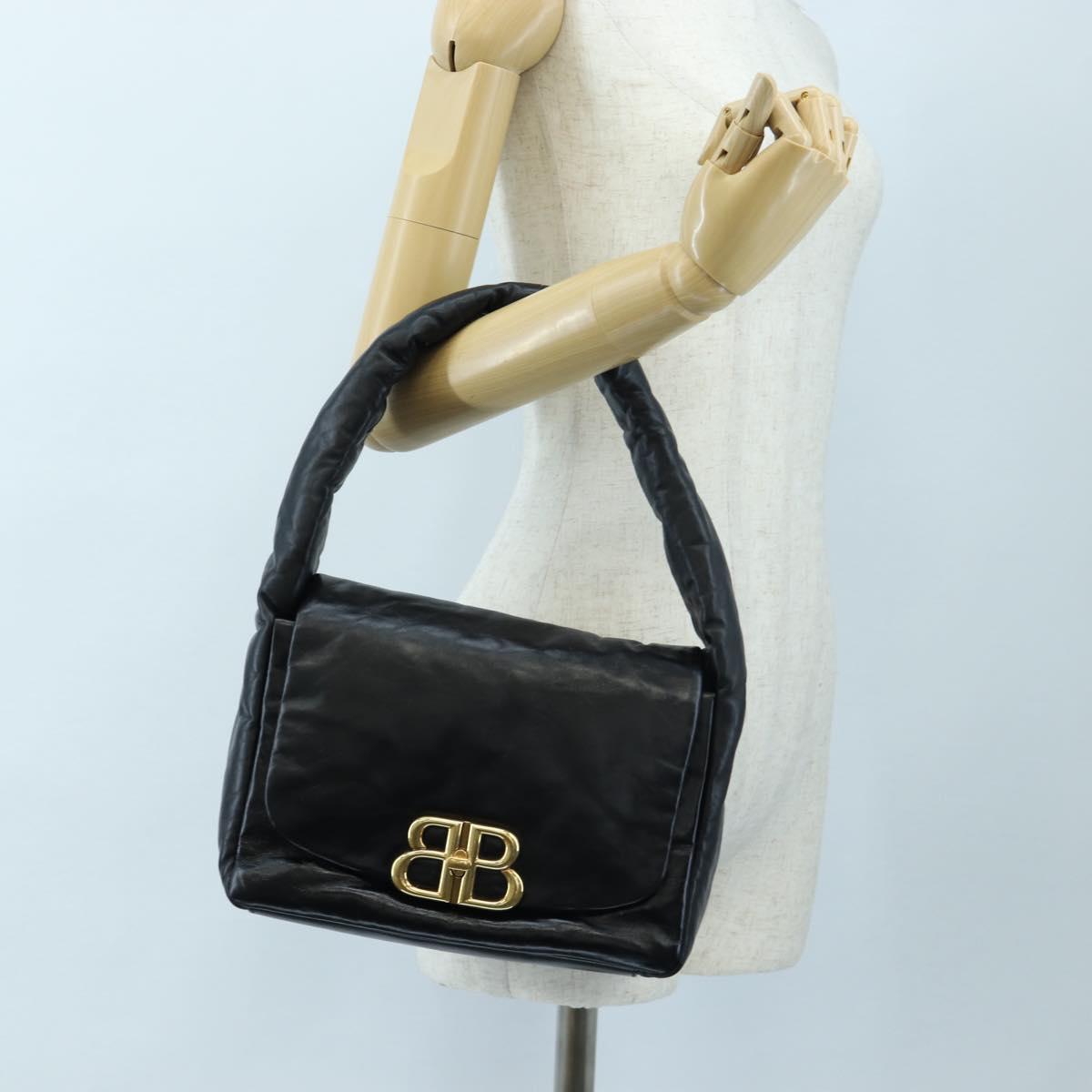 BALENCIAGA Monaco Sling Bag Leather Black Gold 787896 Auth 196040M