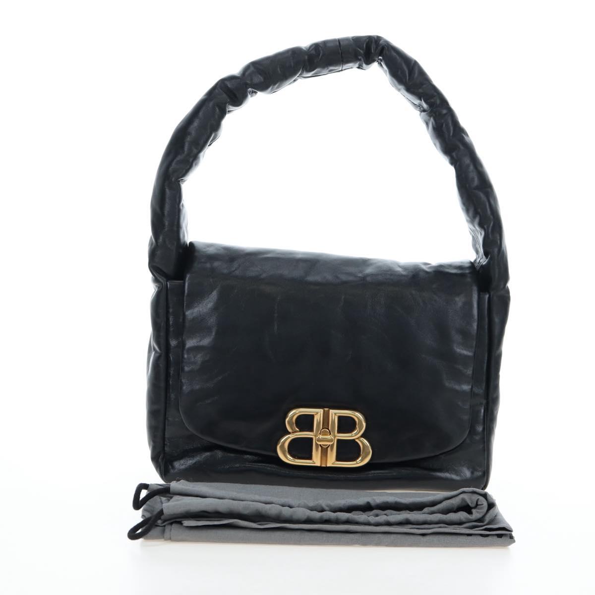 BALENCIAGA Monaco Sling Bag Leather Black Gold 787896 Auth 196040M
