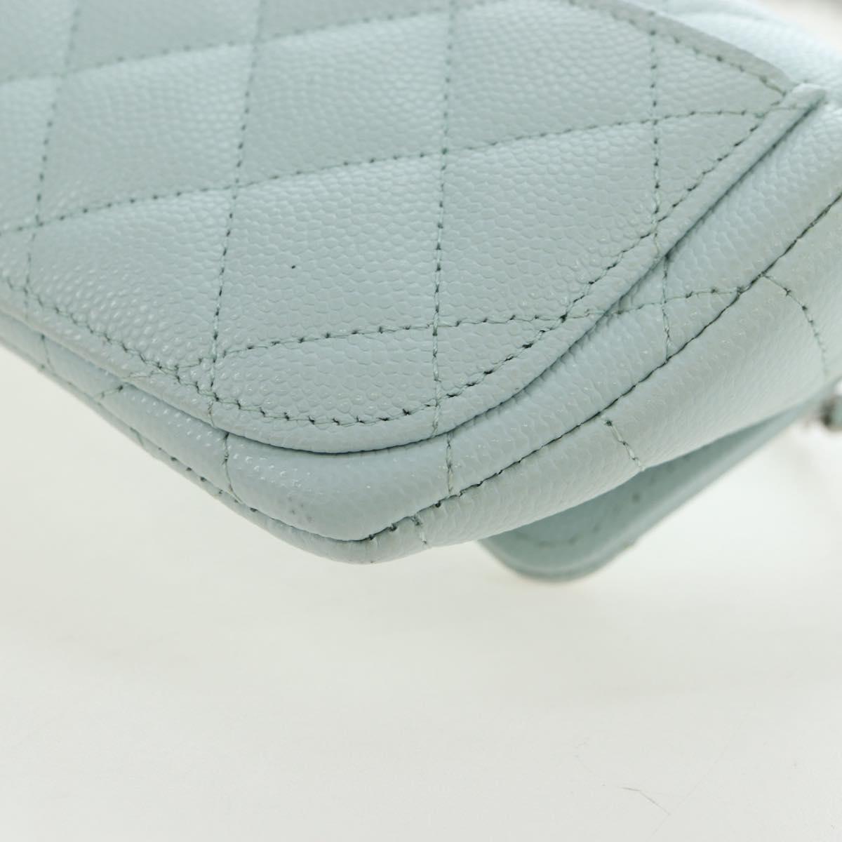CHANEL Matelasse Chain Glasses Case Caviar Skin Light Blue CC Auth 196041M