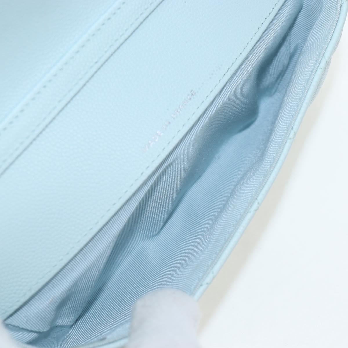 CHANEL Matelasse Chain Glasses Case Caviar Skin Light Blue CC Auth 196041M