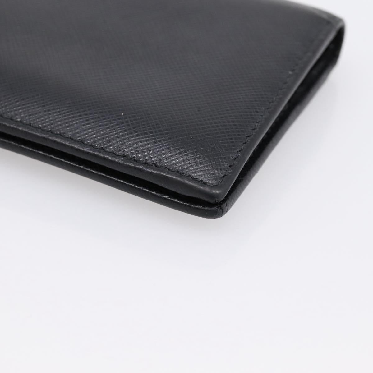 PRADA Compact Wallet Safiano Leather Black Gold Auth 196043A