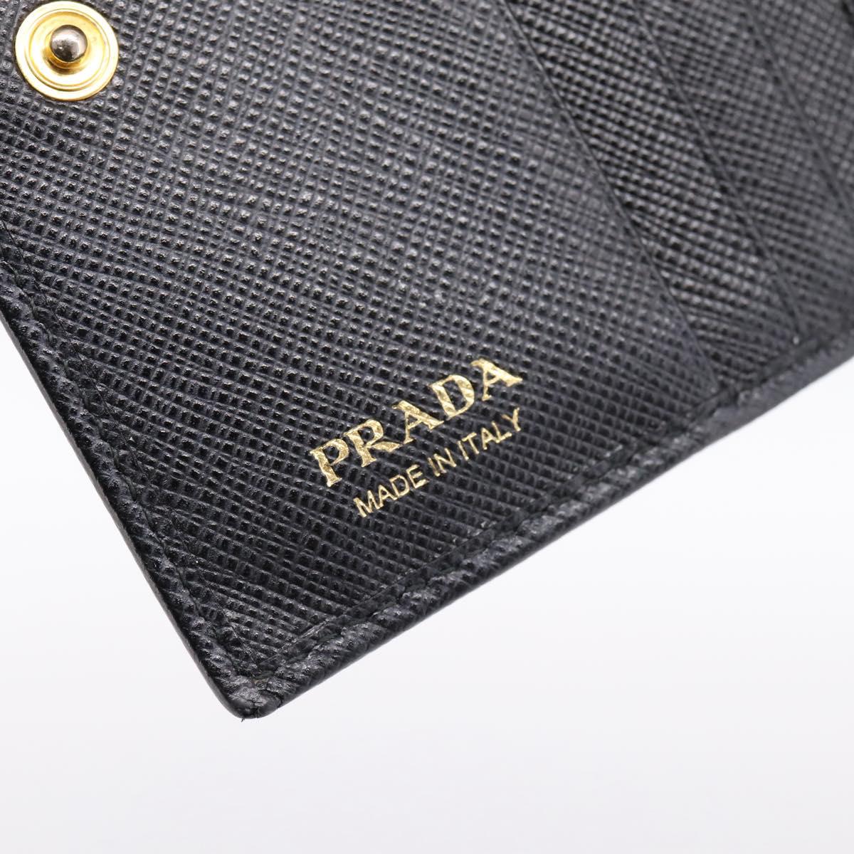 PRADA Compact Wallet Safiano Leather Black Gold Auth 196043A